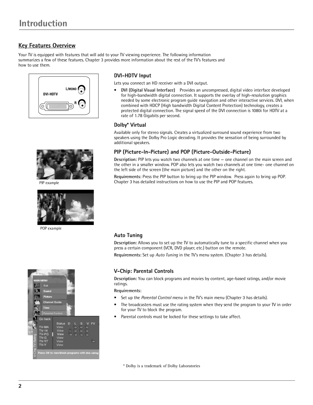 RCA D40W20, D52W20 manual Introduction, Key Features Overview 