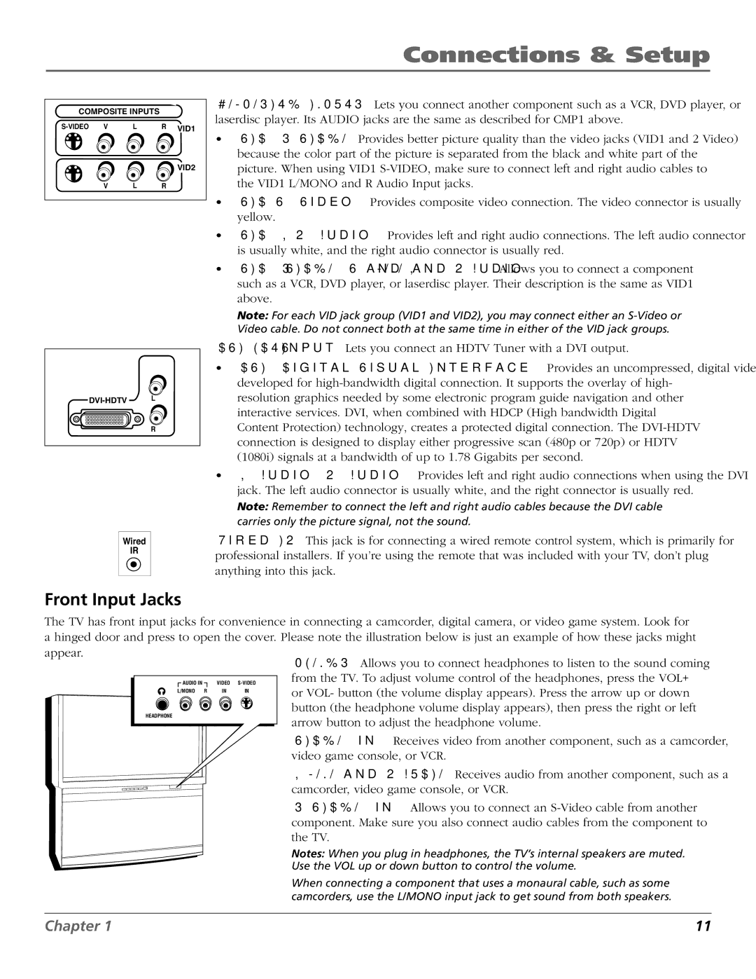 RCA D44LPW134 manual Front Input Jacks 