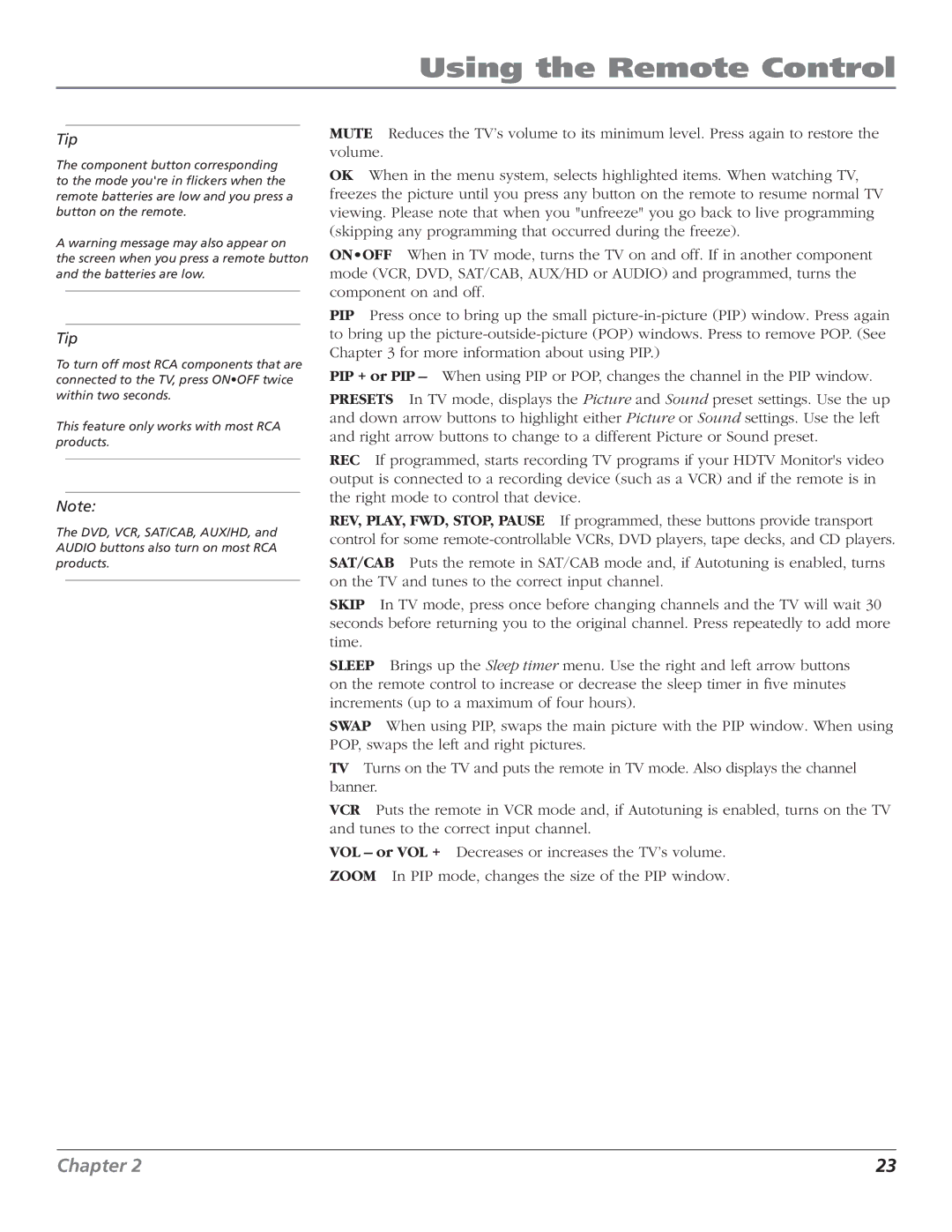 RCA D44LPW134 manual Tip 