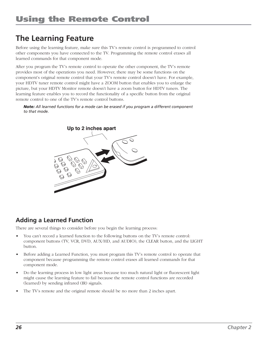 RCA D44LPW134 manual Learning Feature, Adding a Learned Function 