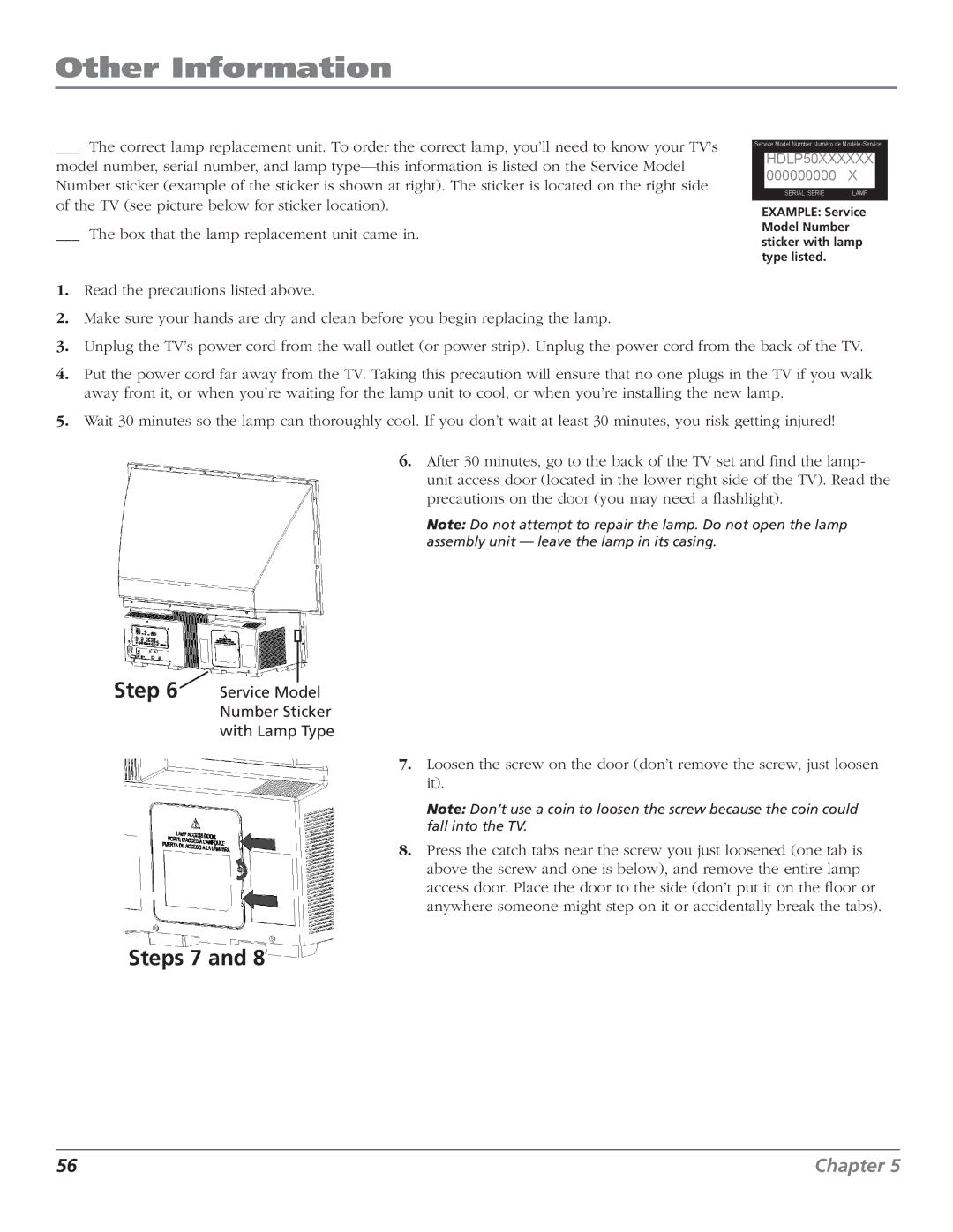 RCA D44LPW134 manual Steps 7 