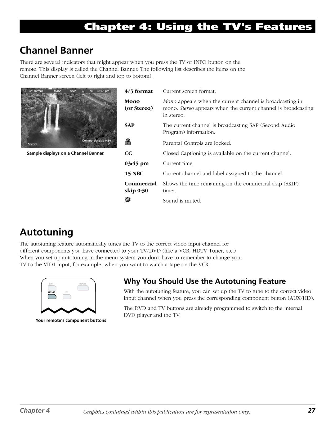 RCA D52W27D manual Using the TVs Features, Channel Banner, Why You Should Use the Autotuning Feature 