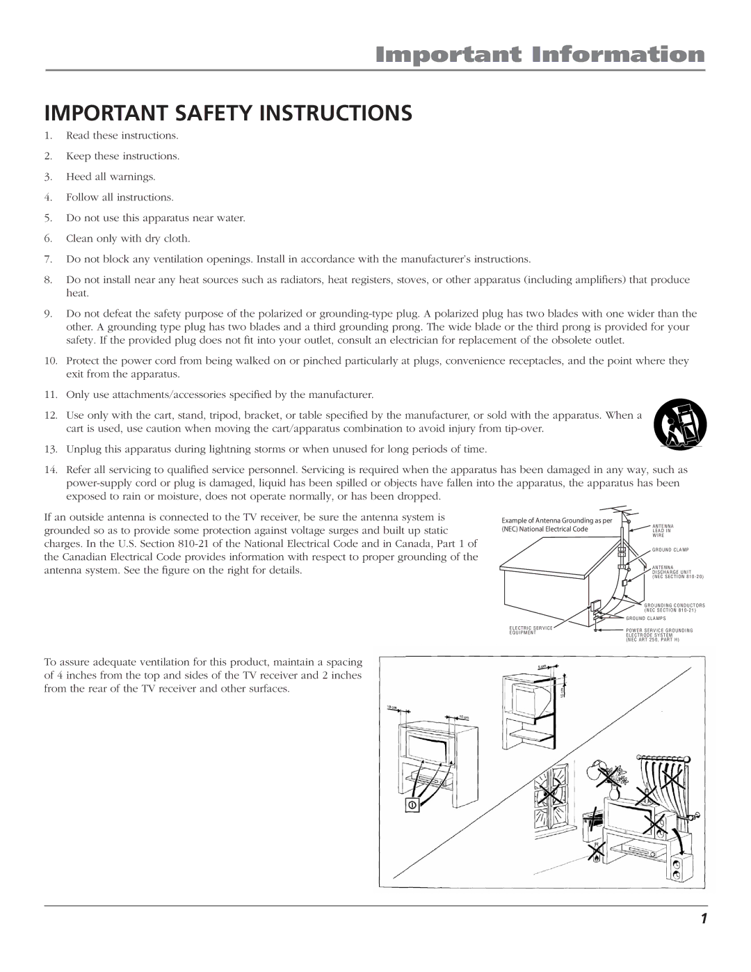 RCA D52W27D manual Important Safety Instructions 