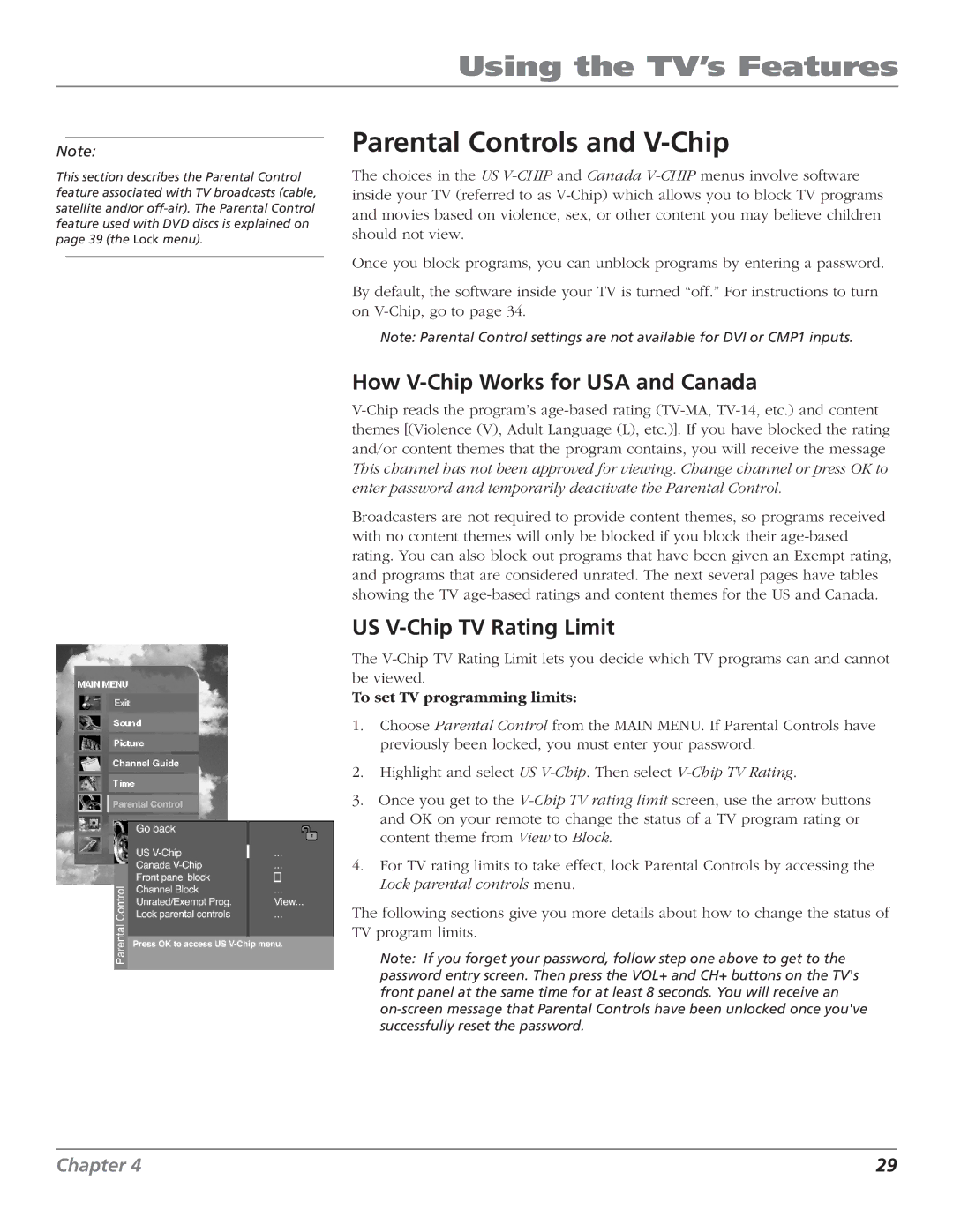 RCA D52W27D manual Parental Controls and V-Chip, How V-Chip Works for USA and Canada, US V-Chip TV Rating Limit 