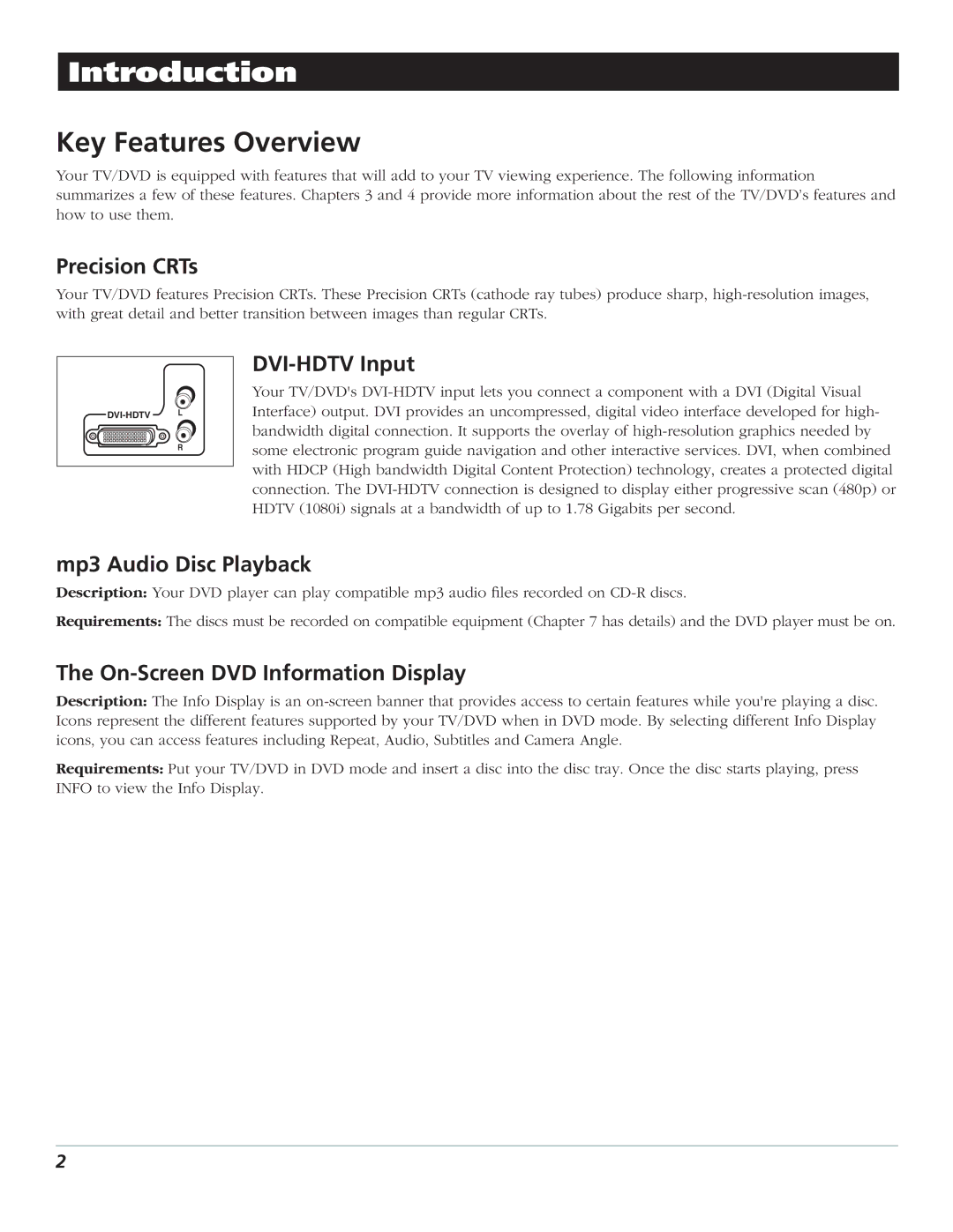 RCA D52W27D manual Introduction, Key Features Overview 