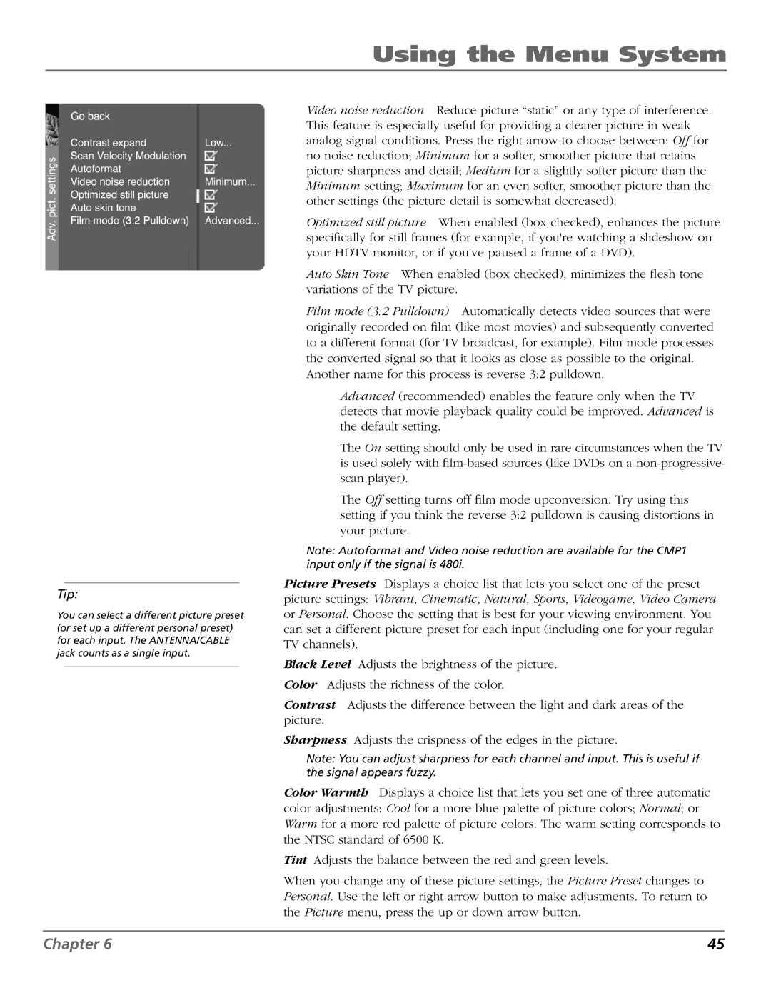 RCA D52W27D manual Using the Menu System 