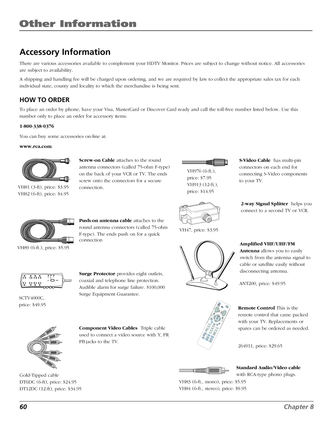 RCA D52W27D manual Accessory Information 