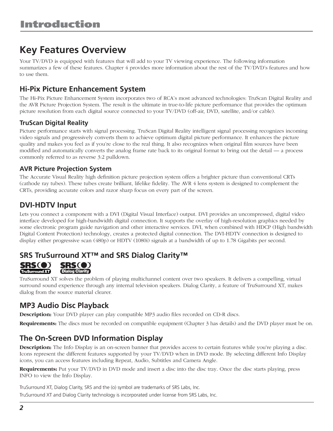 RCA D61W136DB manual Introduction, Key Features Overview 