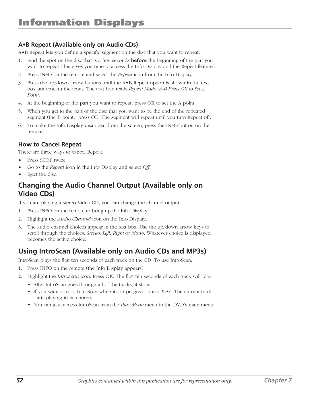 RCA D61W136DB manual Using IntroScan Available only on Audio CDs and MP3s, AB Repeat Available only on Audio CDs 