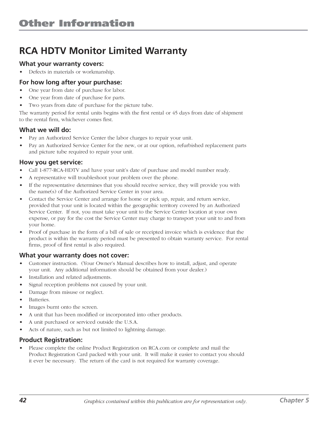 RCA D61W17B manual RCA Hdtv Monitor Limited Warranty 