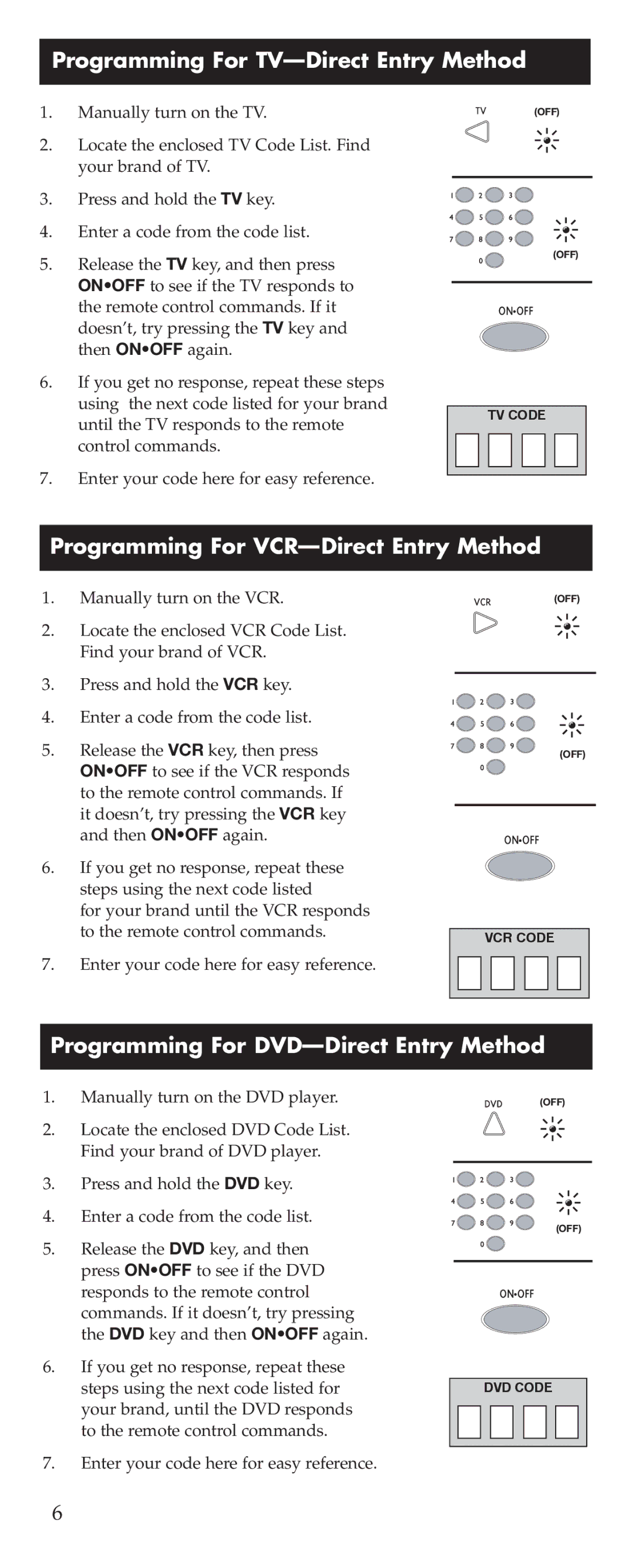 RCA D770 manual Programming For TV-Direct Entry Method, Programming For VCR-Direct Entry Method 