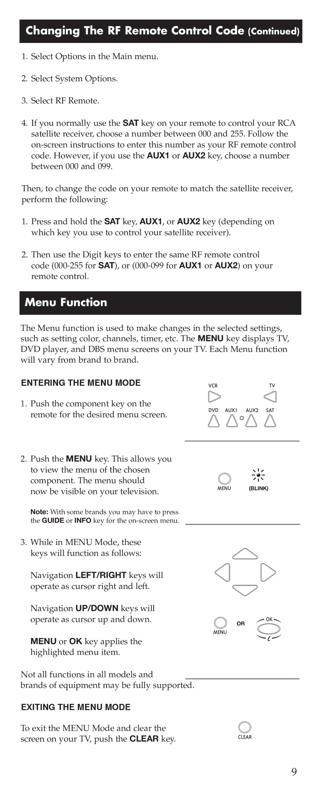 RCA D770 manual Menu Function, Entering the Menu Mode 