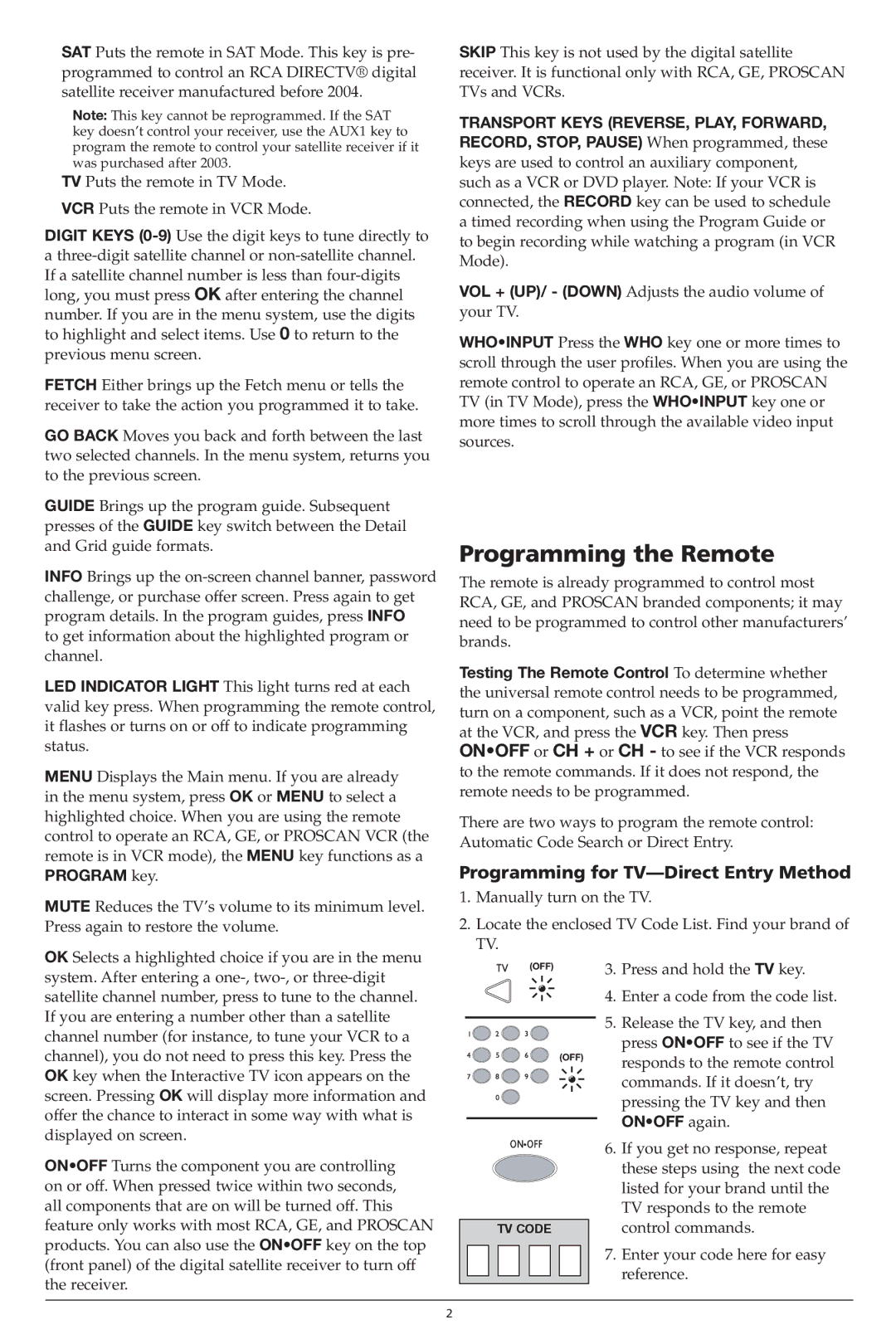 RCA D771 owner manual Programming the Remote, Programming for TV-Direct Entry Method 