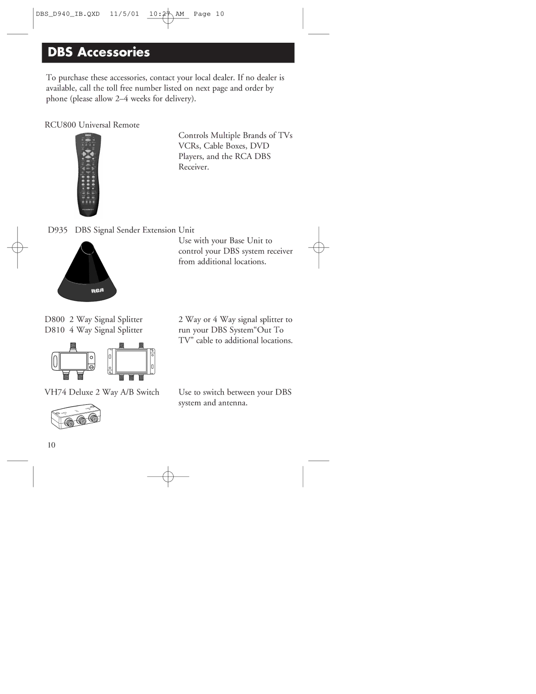 RCA D940 warranty DBS Accessories 