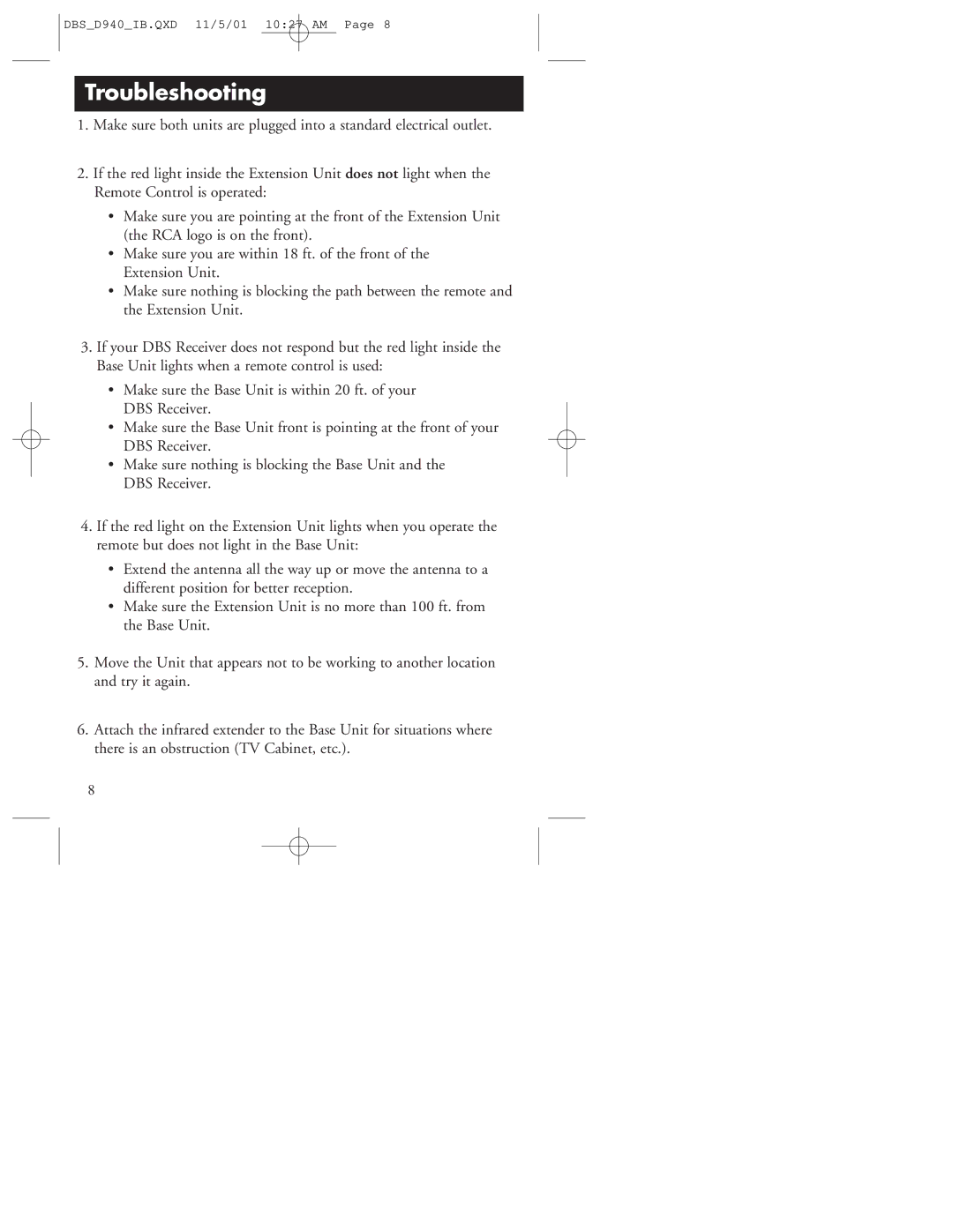 RCA D940 warranty Troubleshooting 