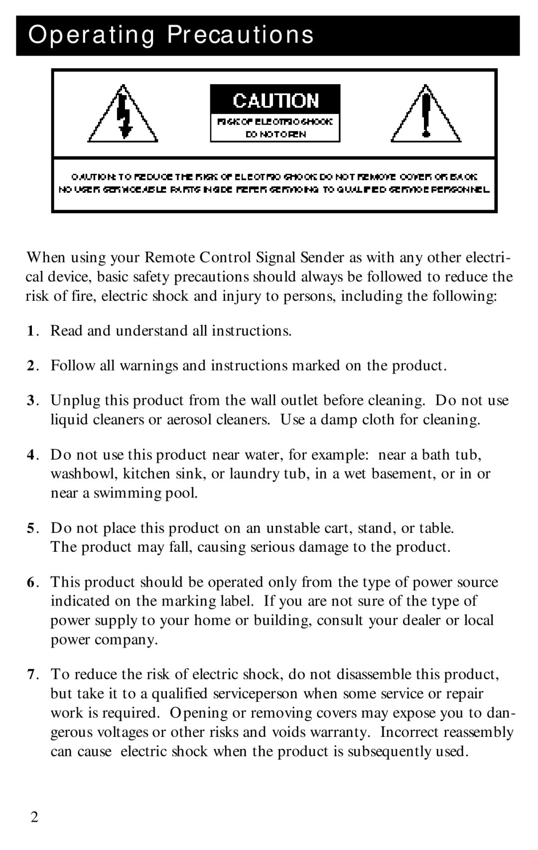 RCA D940 warranty Operating Precautions 