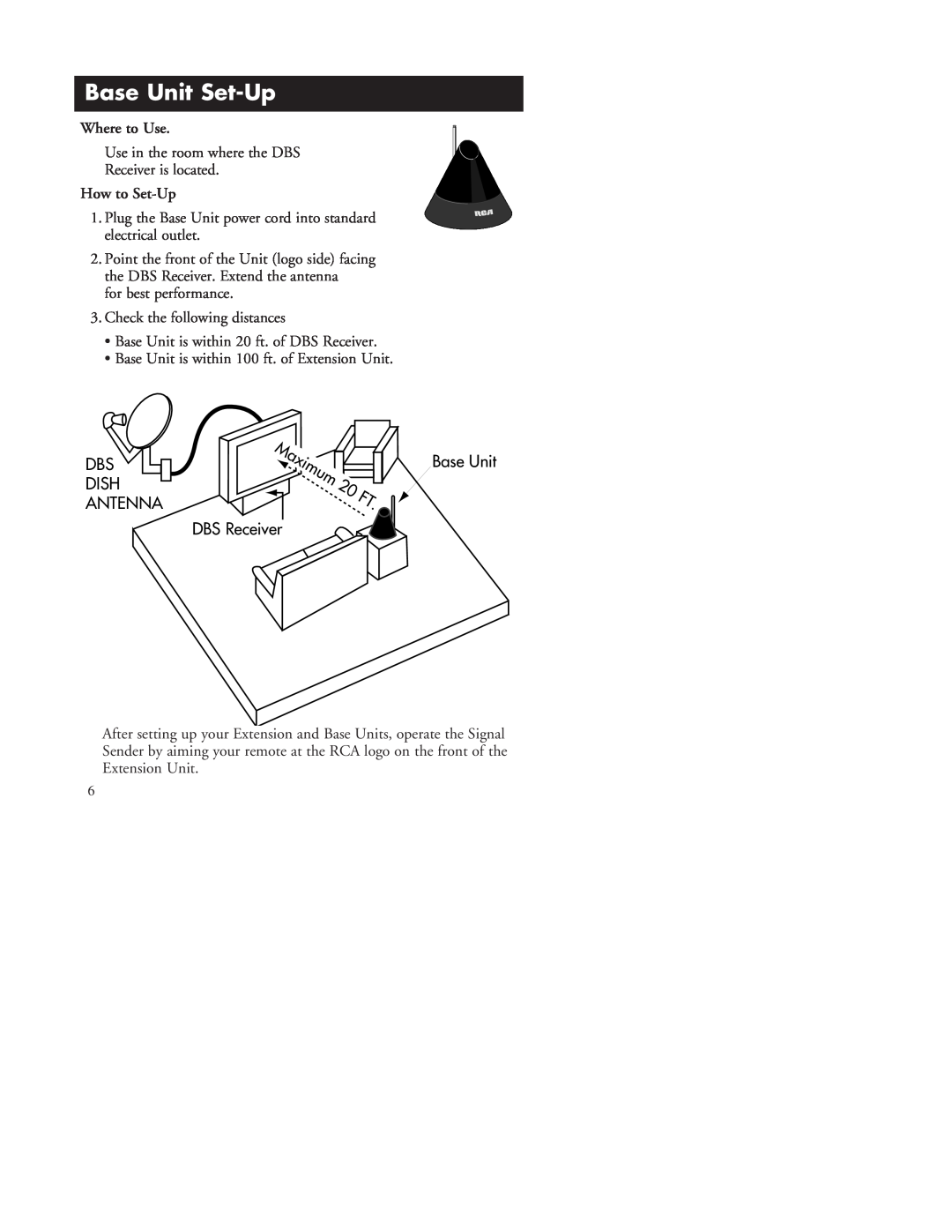 RCA D940 warranty Base Unit Set-Up, How to Set-Up, DBS DISH ANTENNA DBS Receiver, Where to Use 