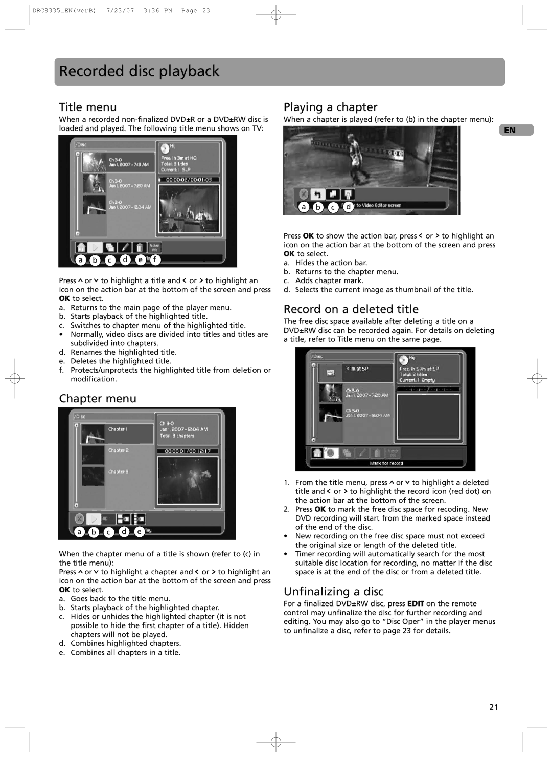 RCA drc 8335 user manual Recorded disc playback 