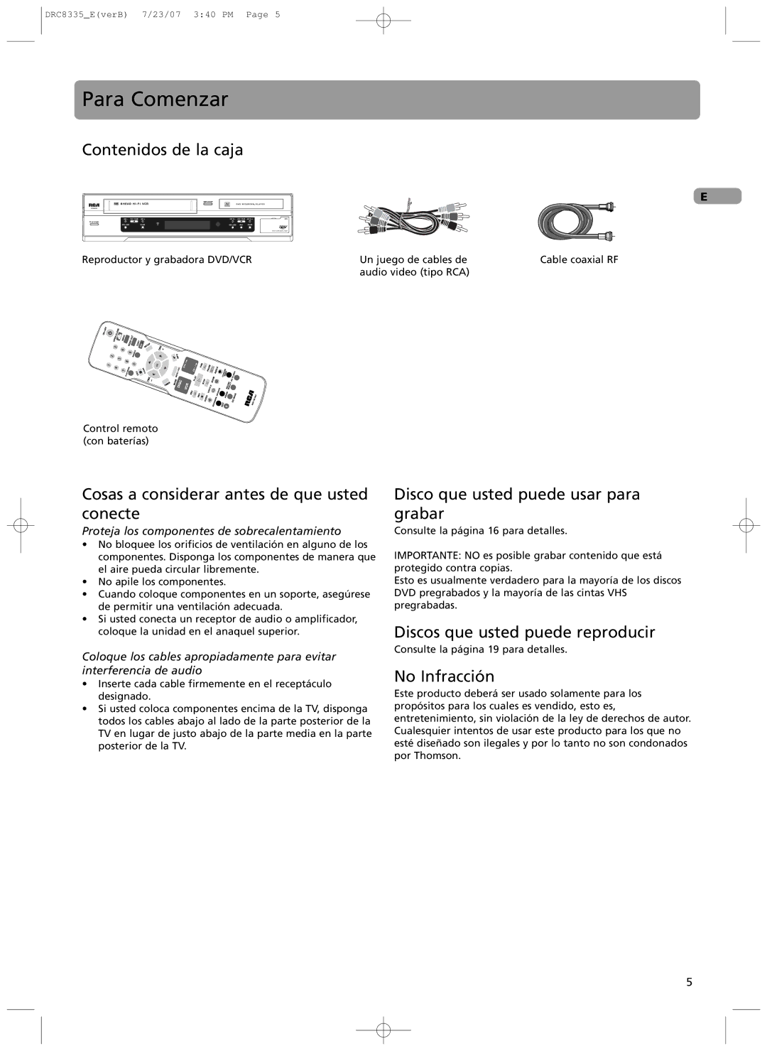 RCA drc 8335 user manual Para Comenzar 