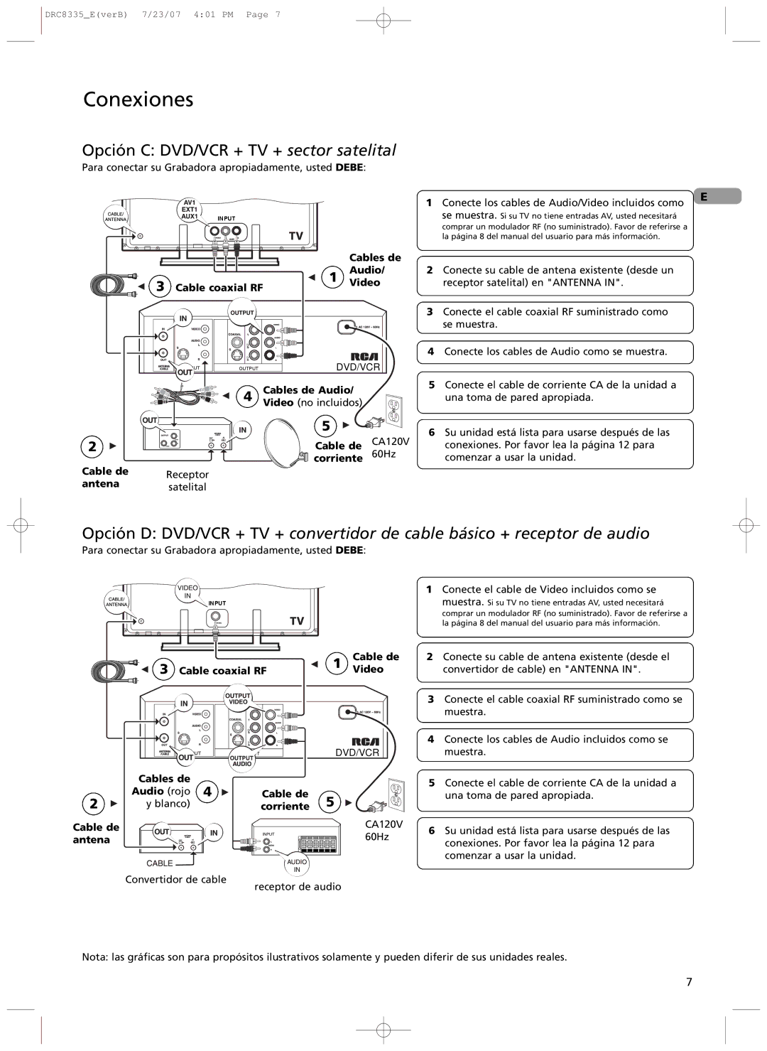 RCA drc 8335 user manual Opci-n C DVD/VCR + TV + sector satelital 