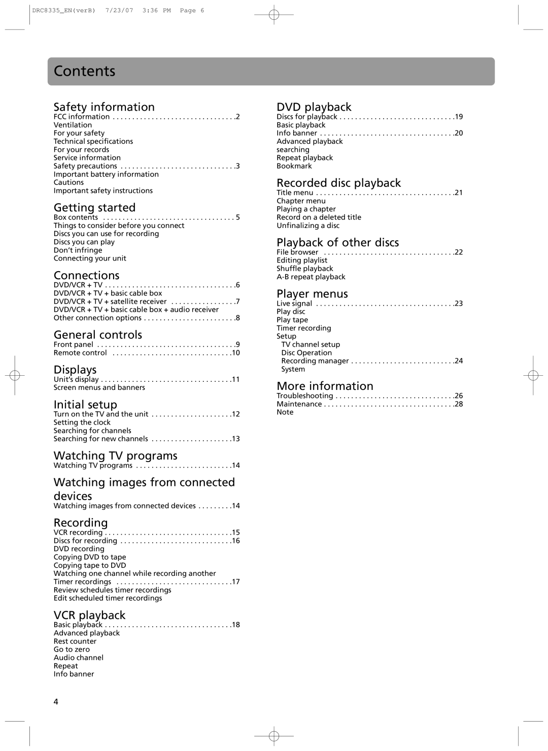 RCA drc 8335 user manual Contents 