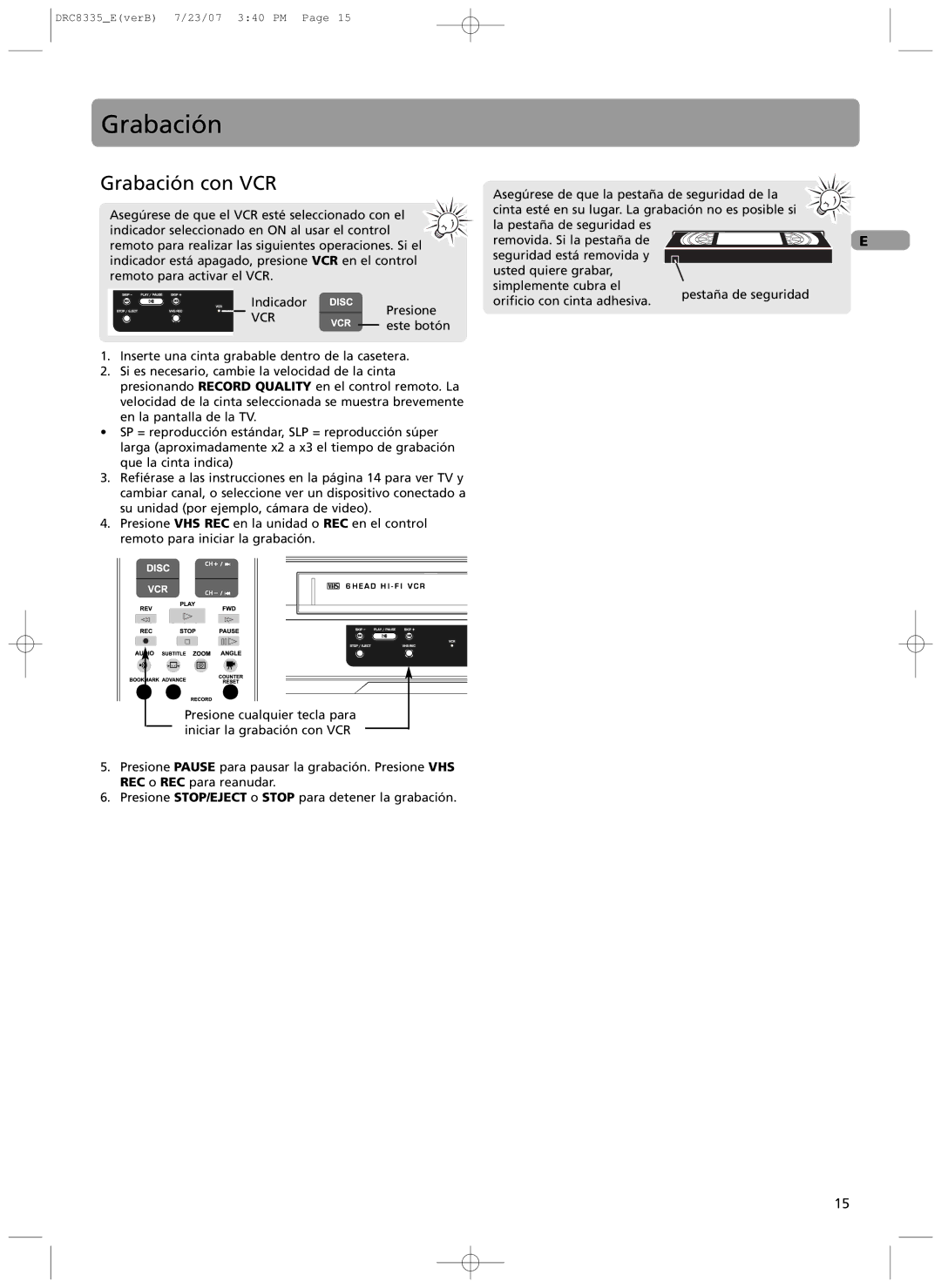 RCA drc 8335 user manual Grabaci-n con VCR 