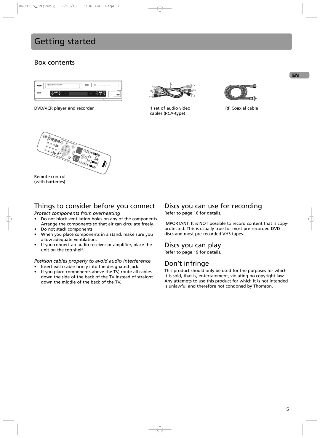 RCA drc 8335 user manual Getting started 