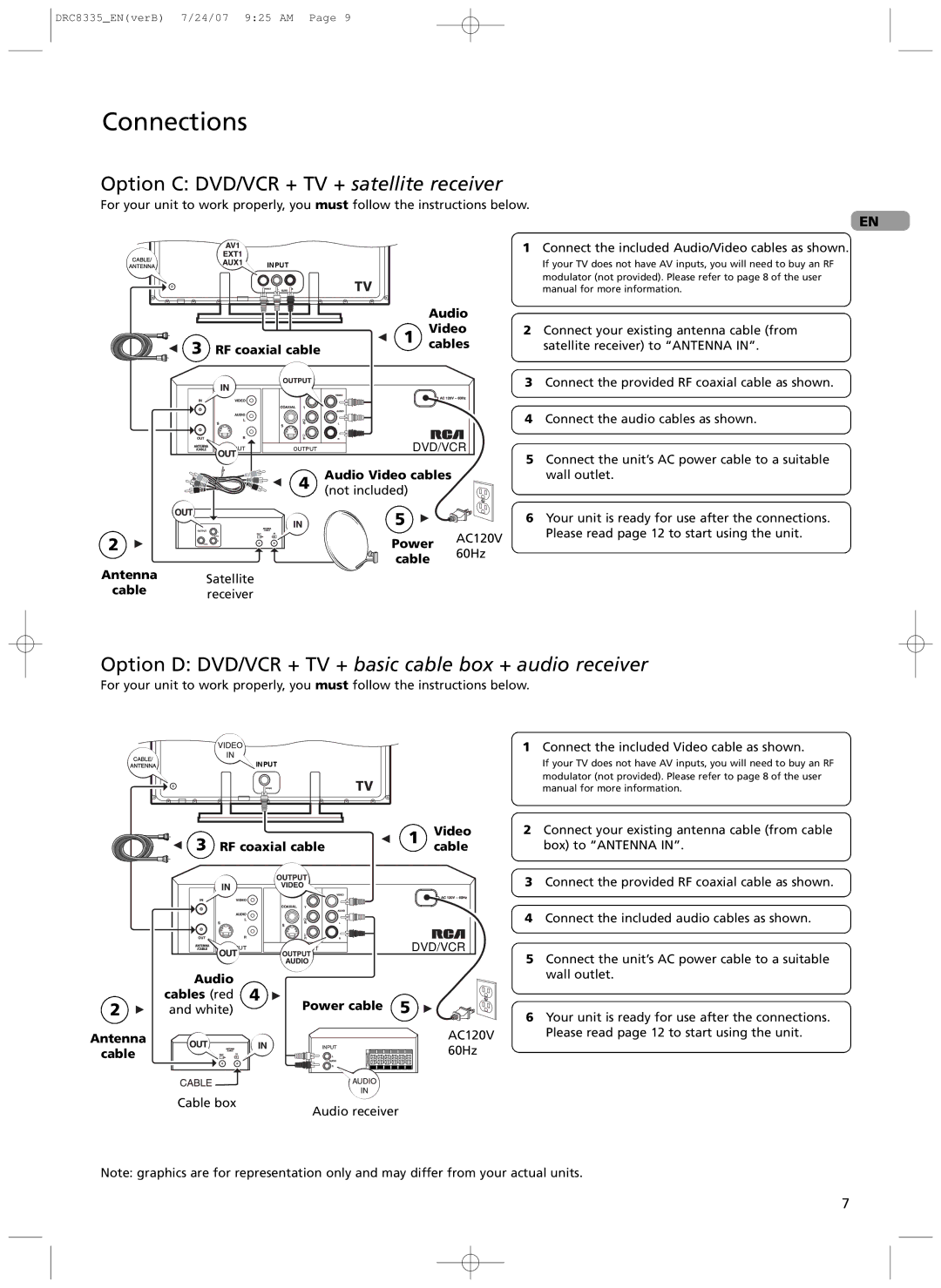 RCA drc 8335 user manual RF coaxial cable Cables, Audio Video cables, Not included, AC120V, 60Hz 