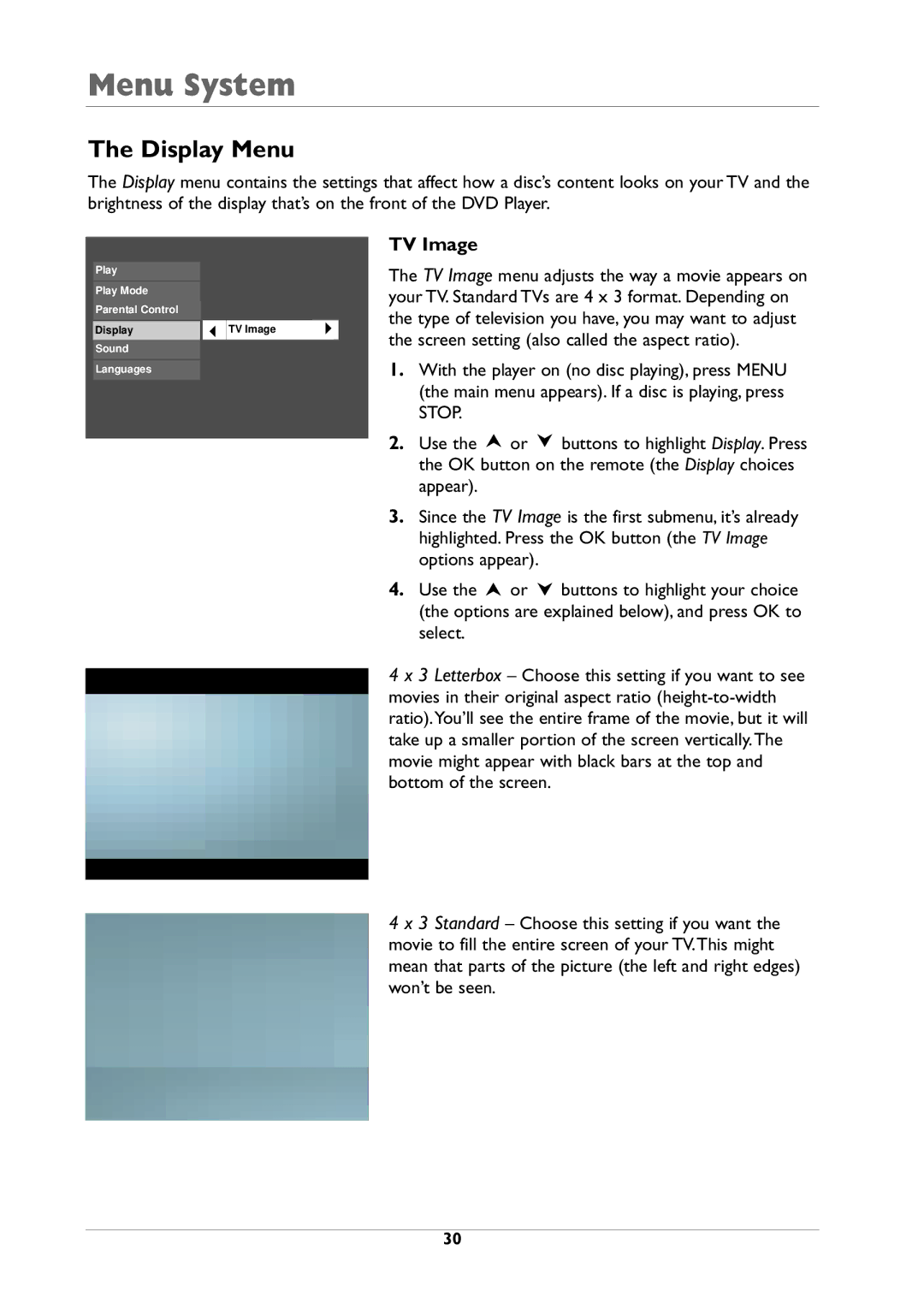 RCA DRC105N manual Display Menu, TV Image 