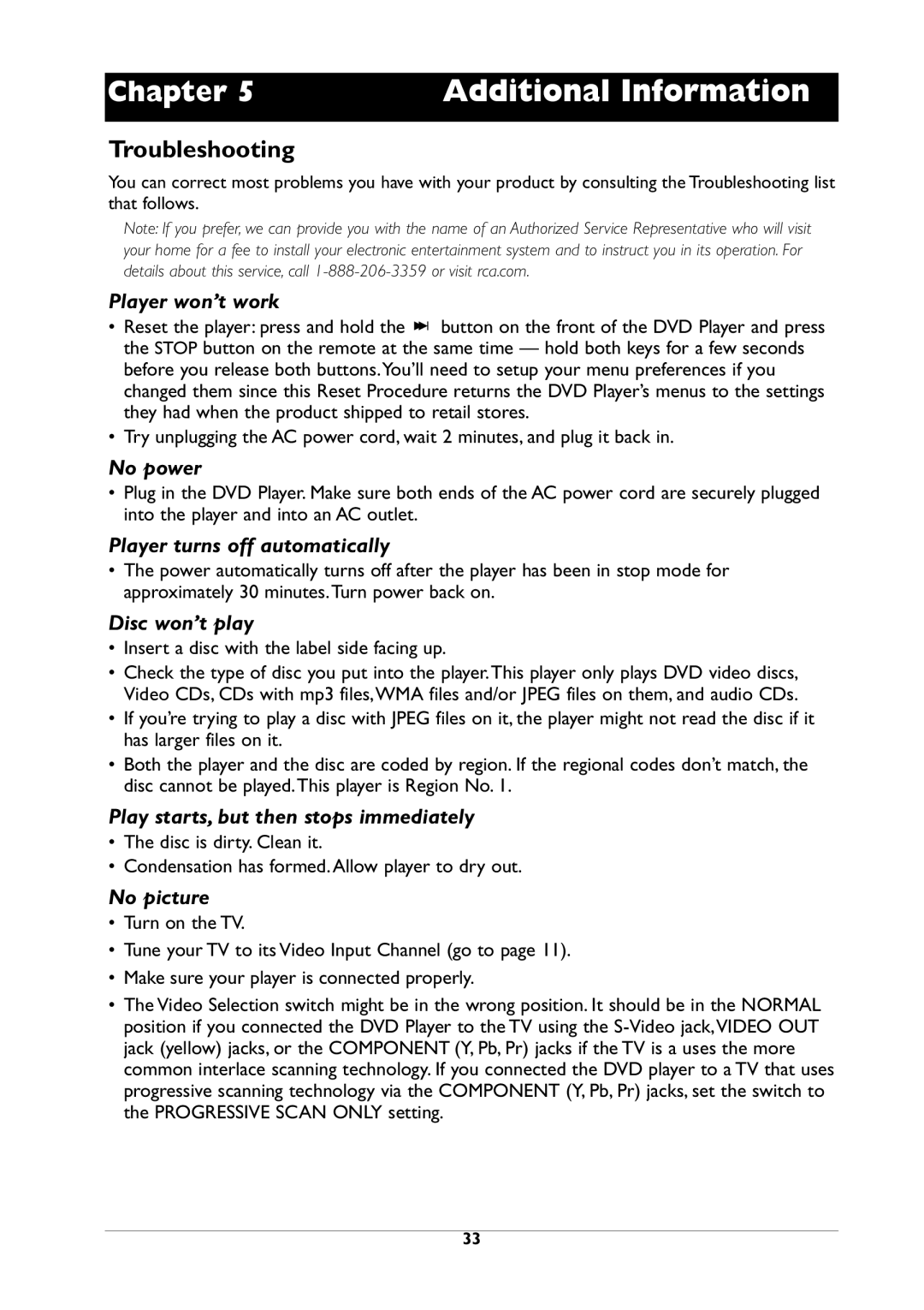 RCA DRC105N manual Additional Information, Troubleshooting 