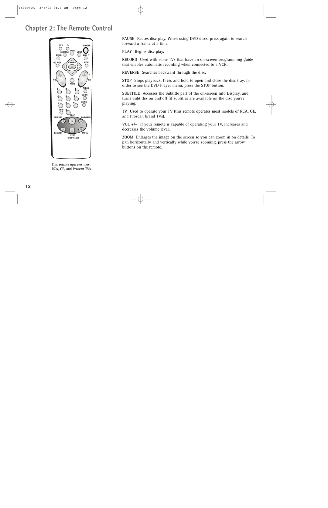 RCA DRC220N manual Remote Control 