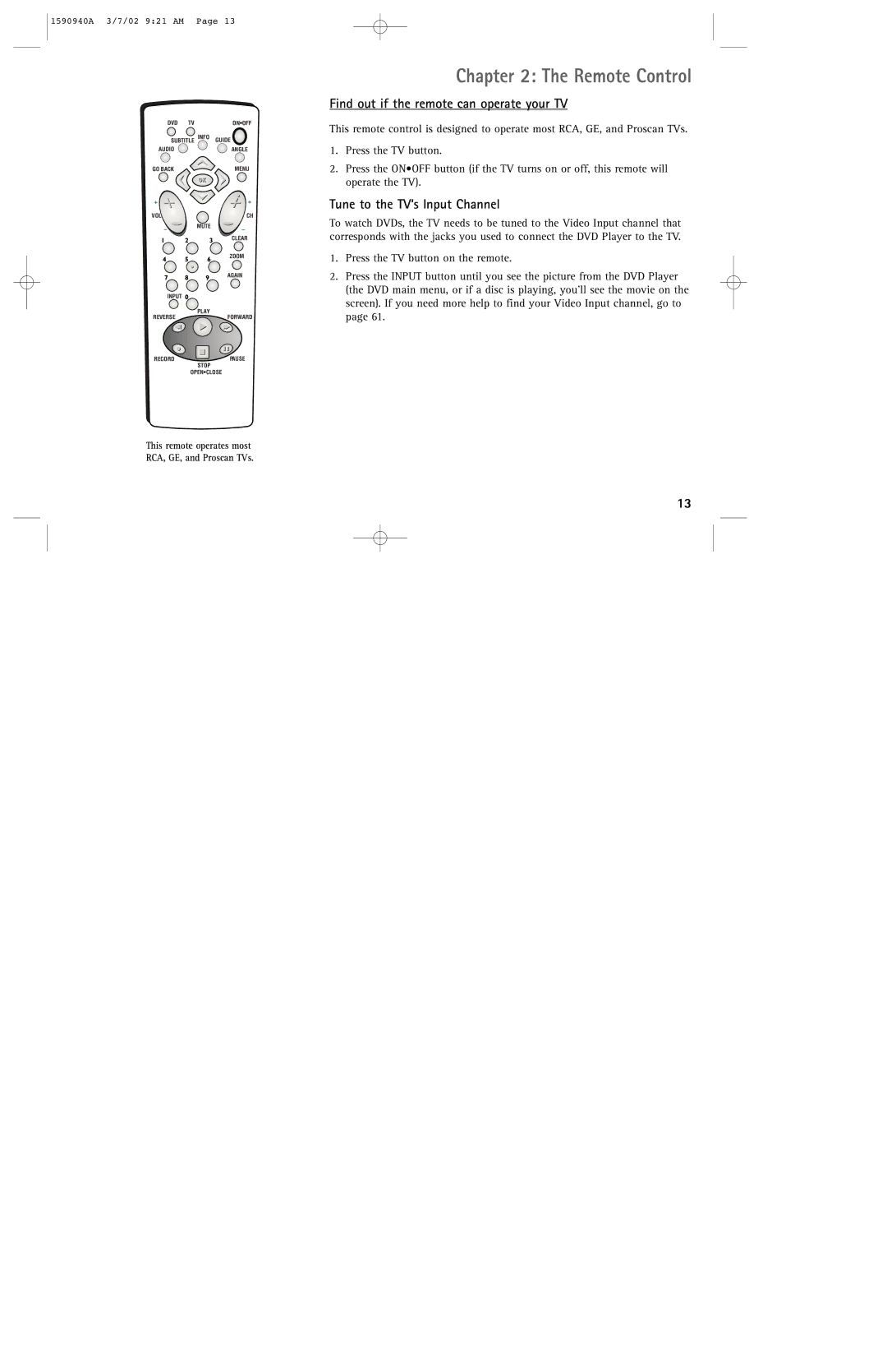 RCA DRC220N manual Find out if the remote can operate your TV, Tune to the TV’s Input Channel 