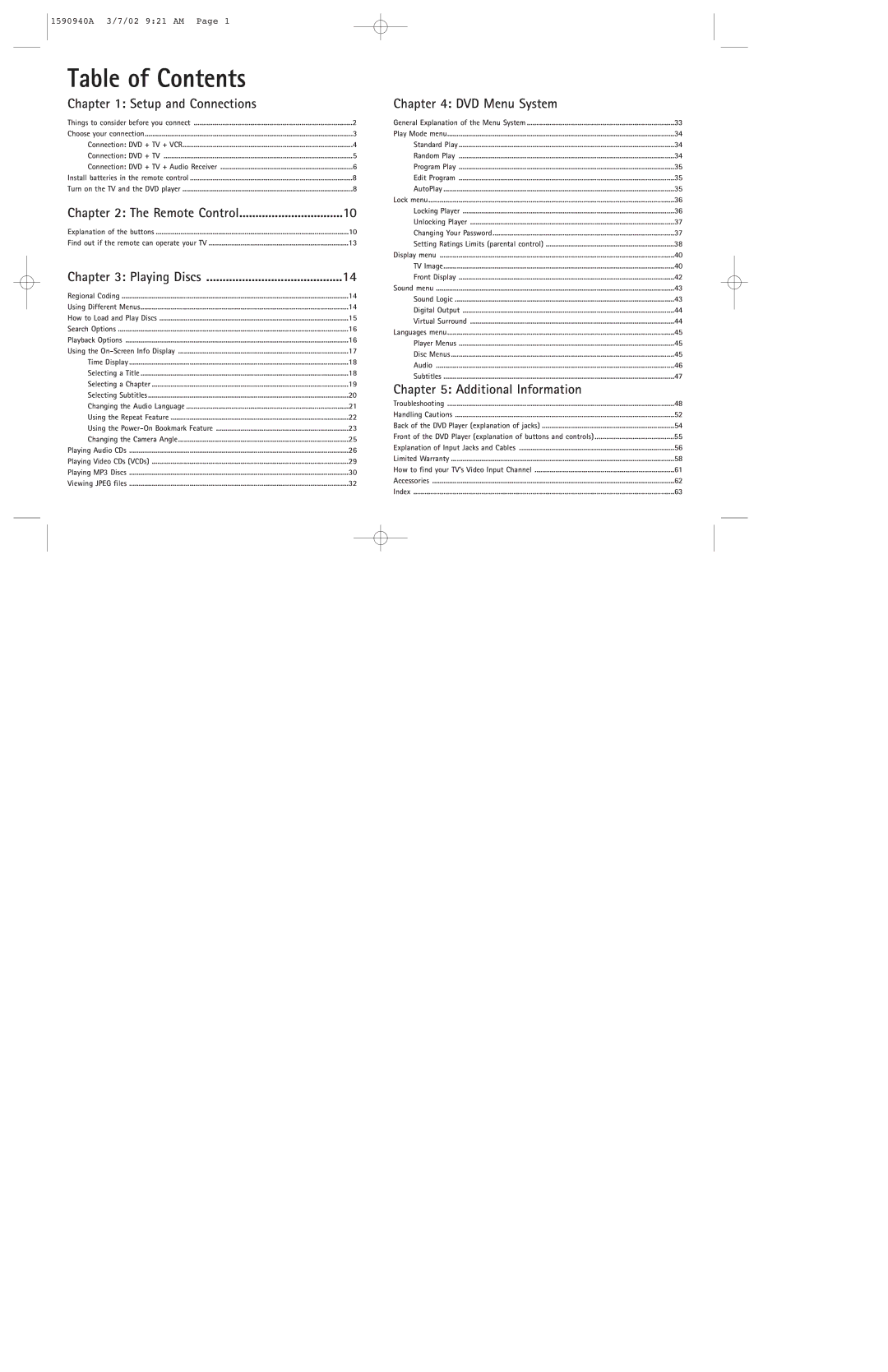 RCA DRC220N manual Table of Contents 