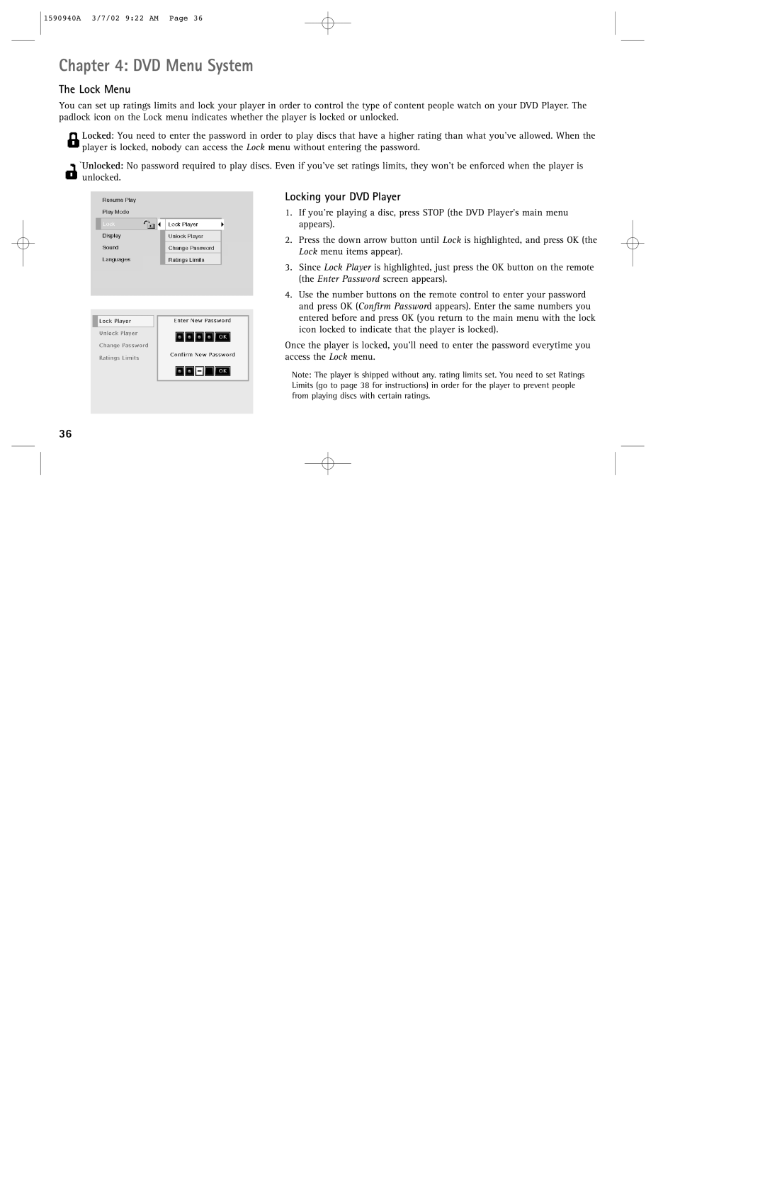 RCA DRC220N manual Lock Menu, Locking your DVD Player 