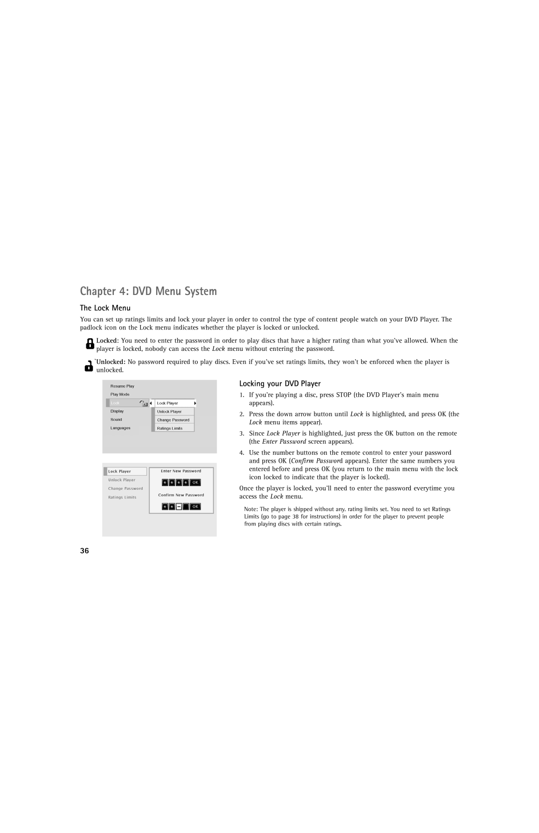 RCA DRC220N manual Lock Menu, Locking your DVD Player 