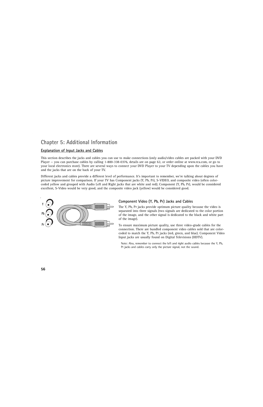 RCA DRC220N manual Explanation of Input Jacks and Cables, Component Video Y, Pb, Pr Jacks and Cables 