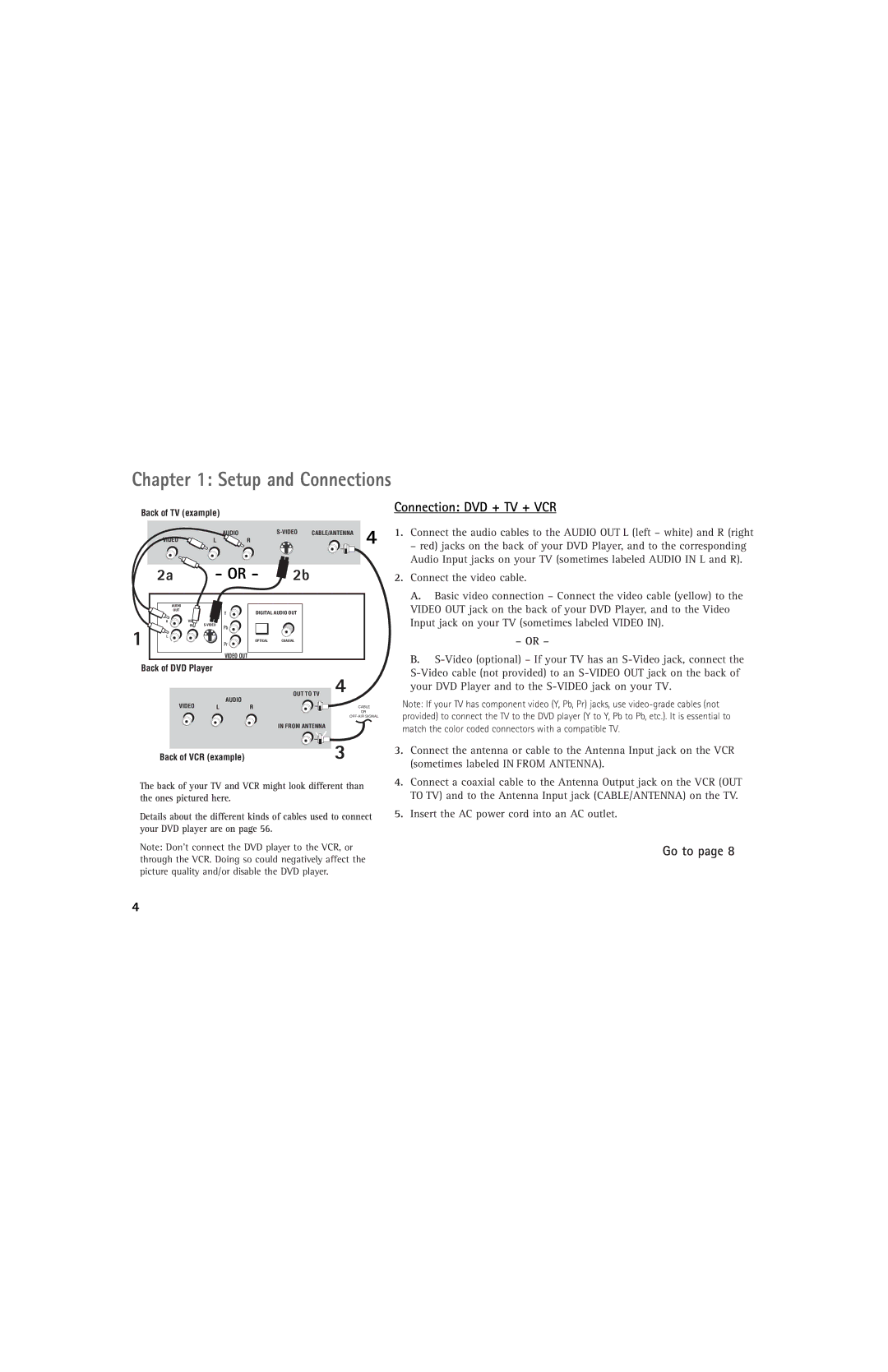 RCA DRC220N manual Connection DVD + TV + VCR, Video optional If your TV has an S-Video jack, connect 