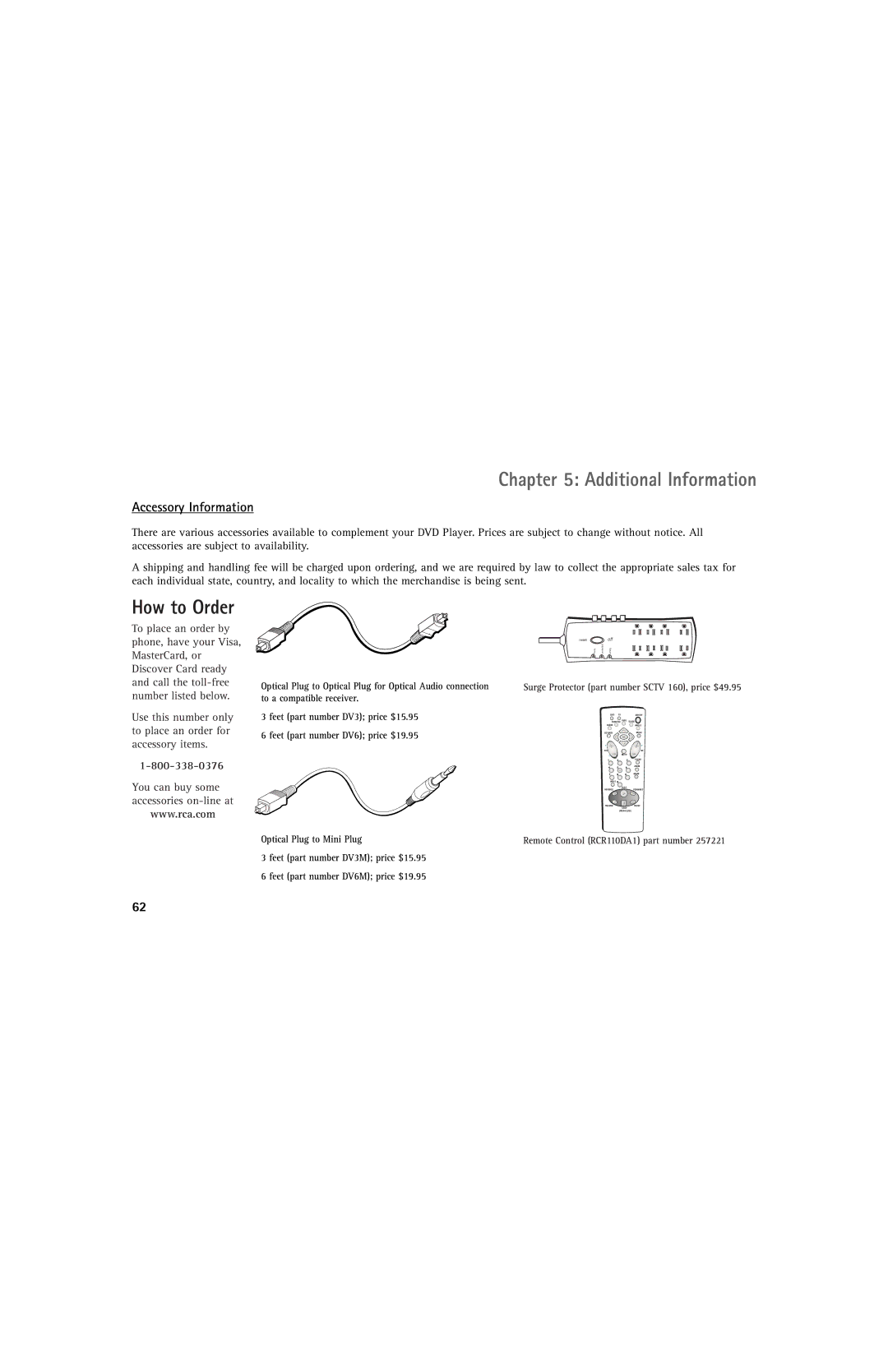 RCA DRC220N manual How to Order, Accessory Information 