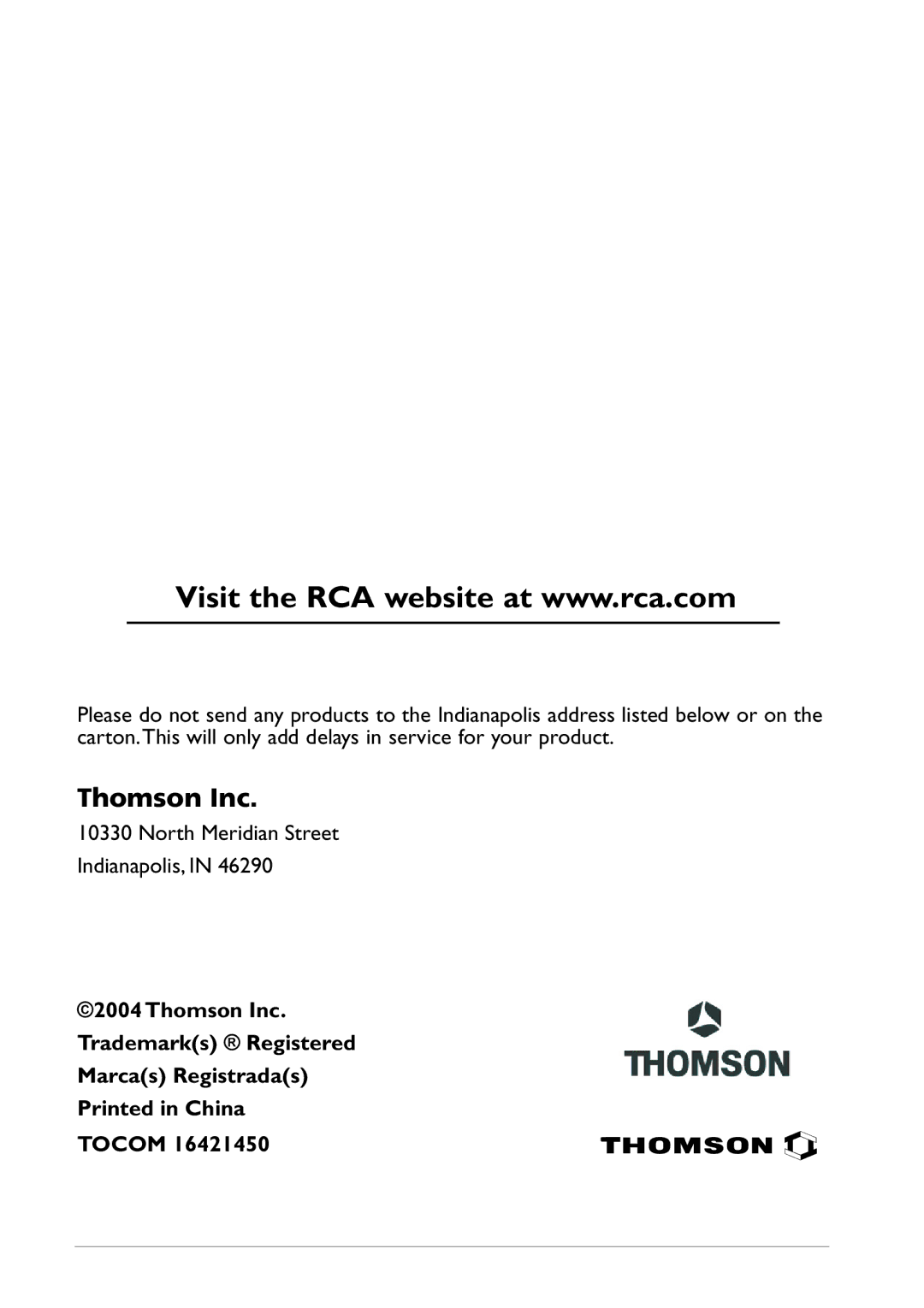 RCA DRC233N manual Thomson Inc 