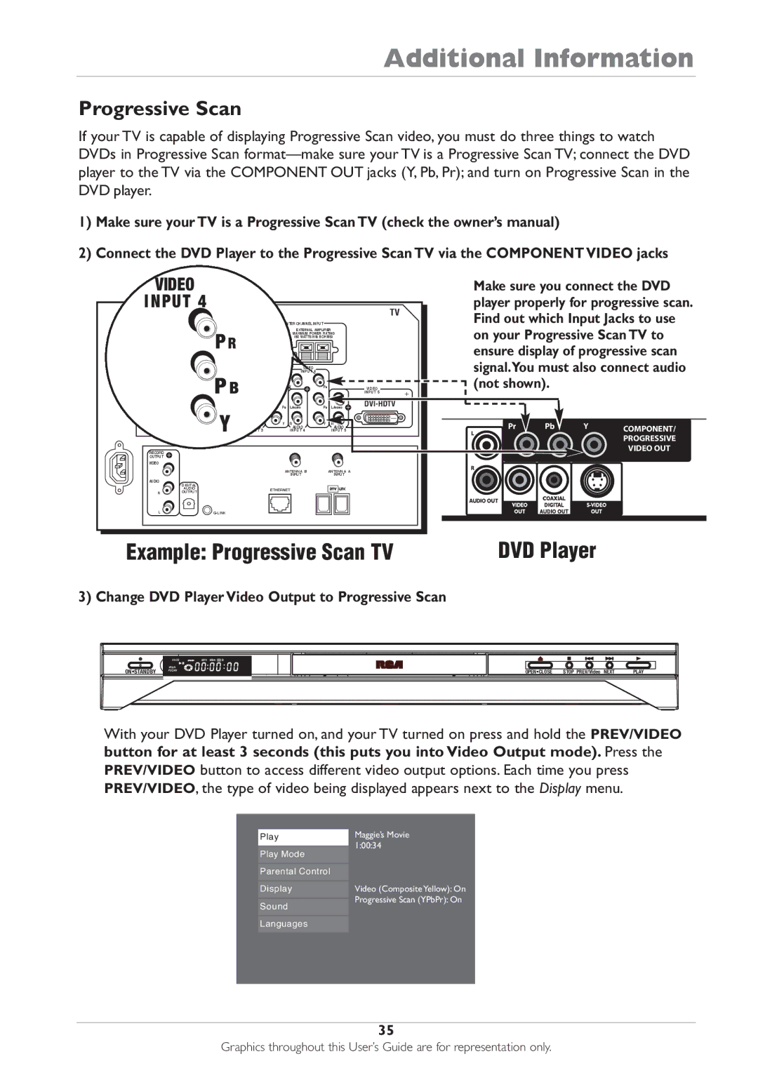 RCA DRC233N manual Not shown, Change DVD Player Video Output to Progressive Scan 