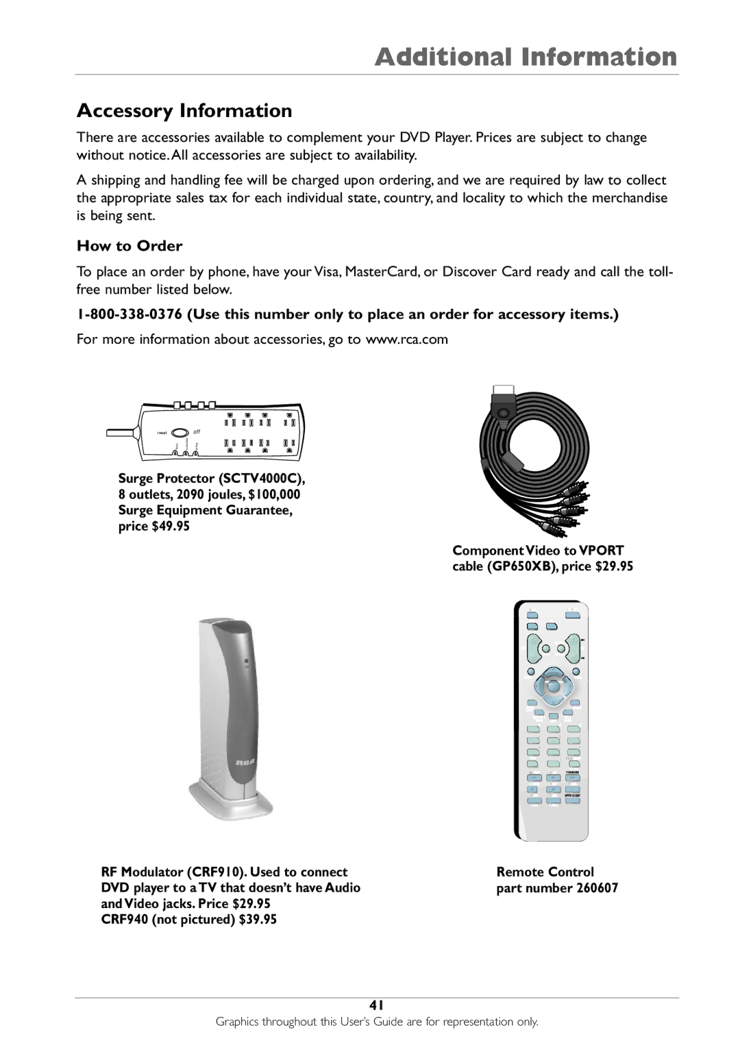 RCA DRC233N manual Accessory Information, How to Order, Use this number only to place an order for accessory items 