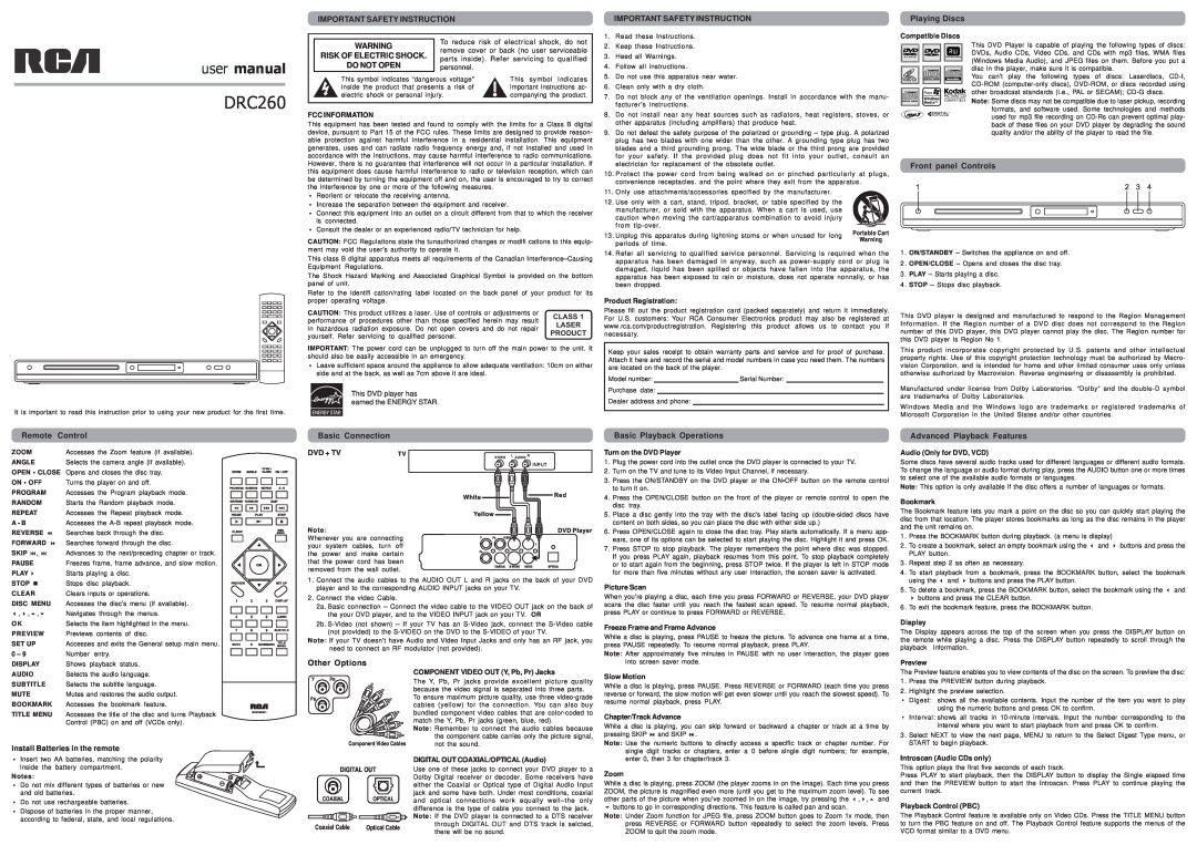 RCA DRC260 user manual 