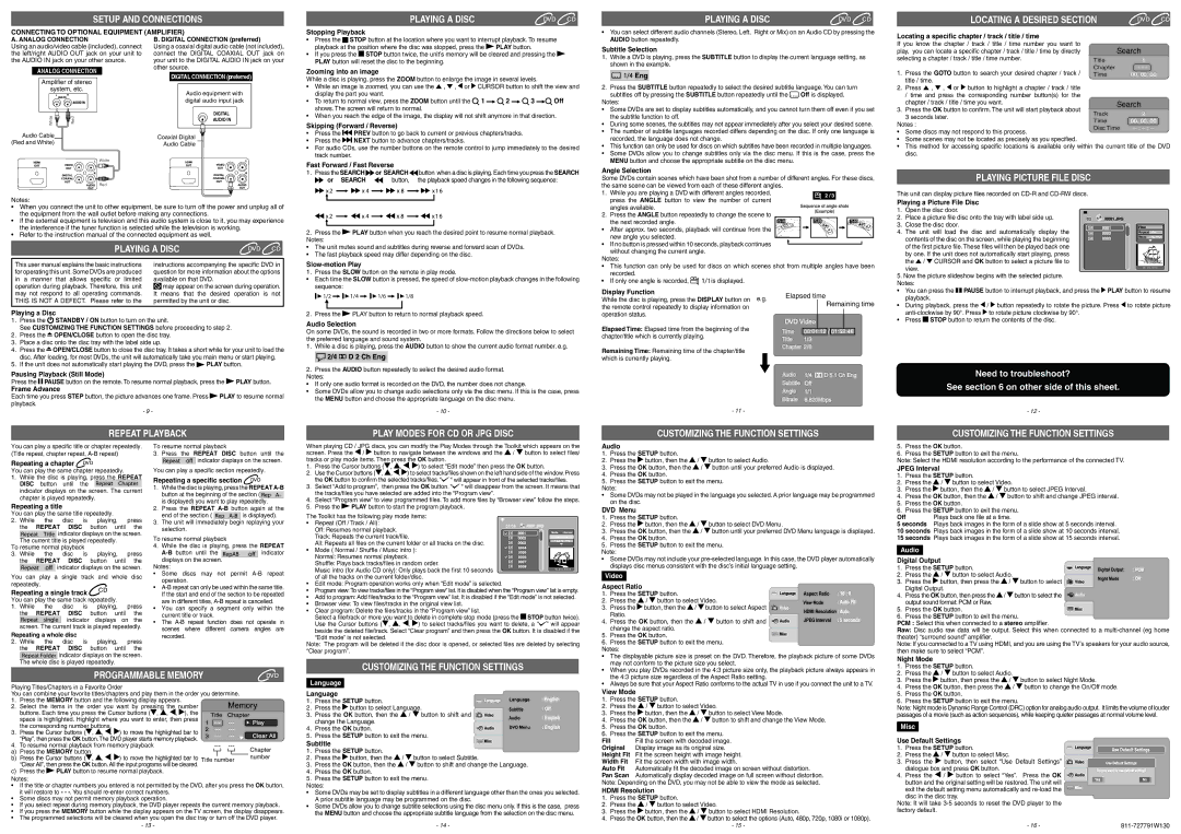 RCA DRC277B manual Digital Connection preferred, Stopping Playback, Zooming into an image, Skipping Forward / Reverse, Off 