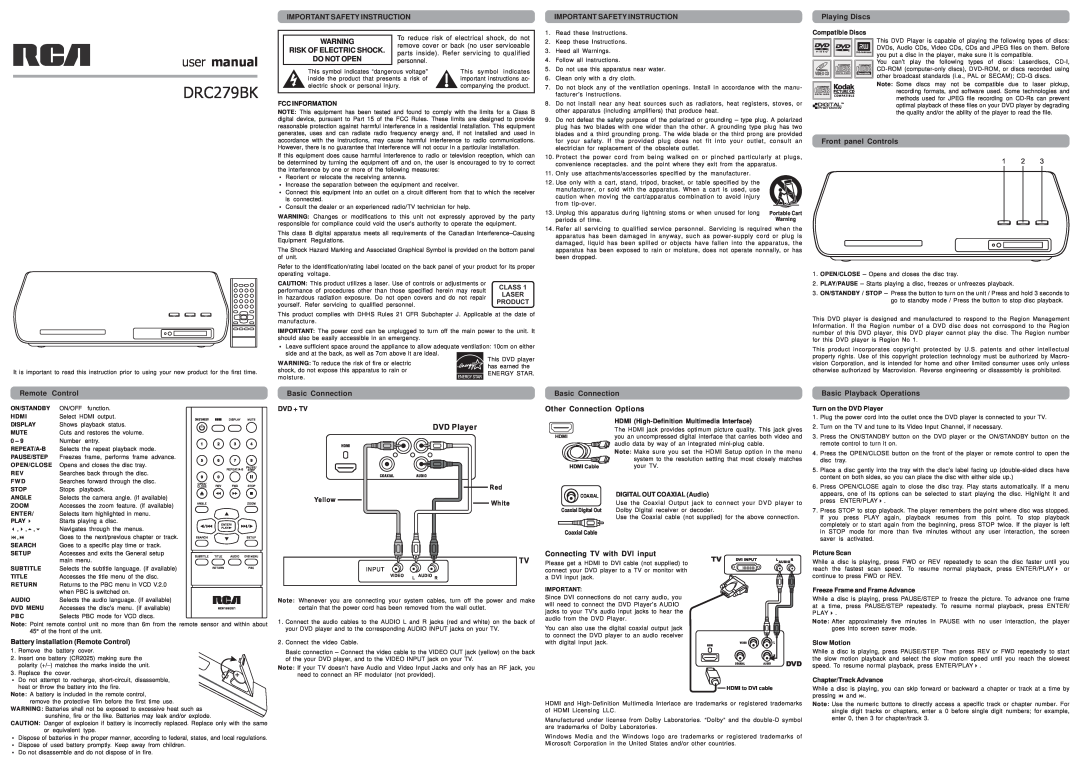 RCA DRC279BK user manual DVDPlayer 