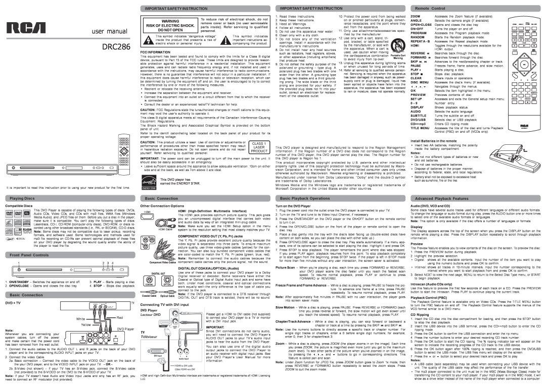 RCA DRC286 user manual 