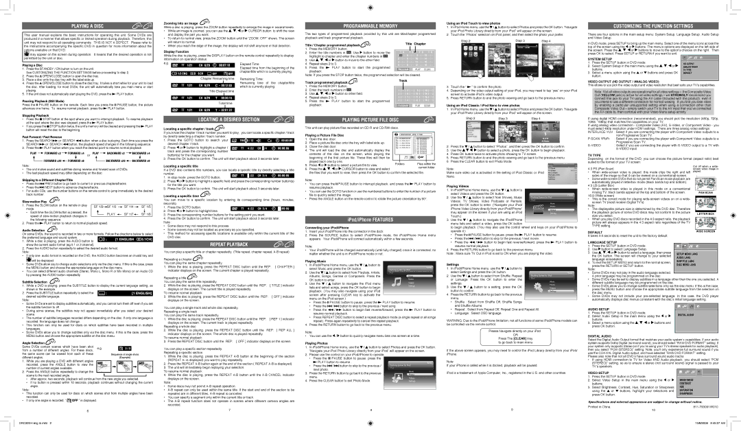 RCA DRC300iH System Setup, Video Output HD Output / Analog Video, TV Type, Default, Language Setup, Audio Setup 