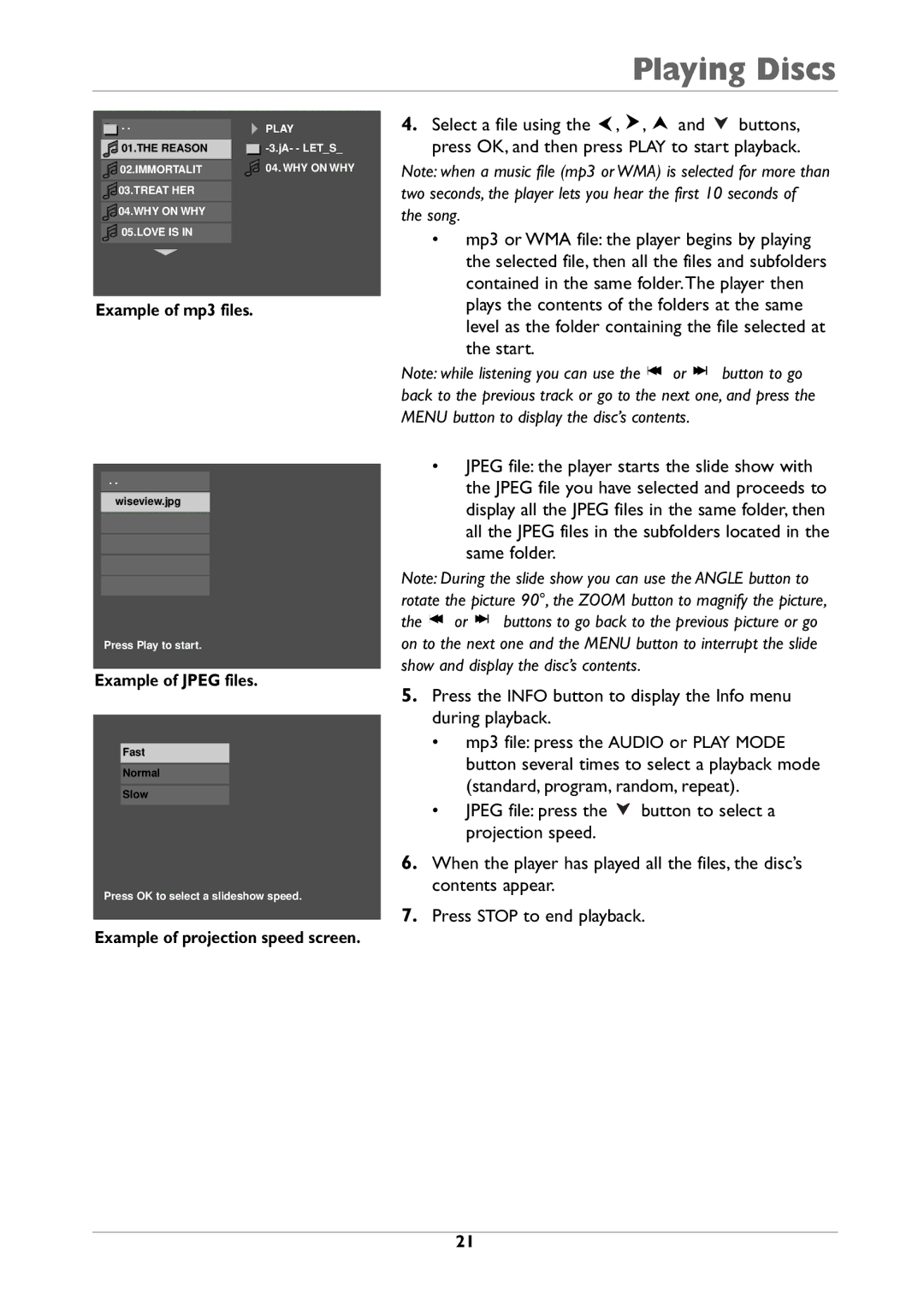 RCA DRC310N manual Example of mp3 files, Example of Jpeg files 