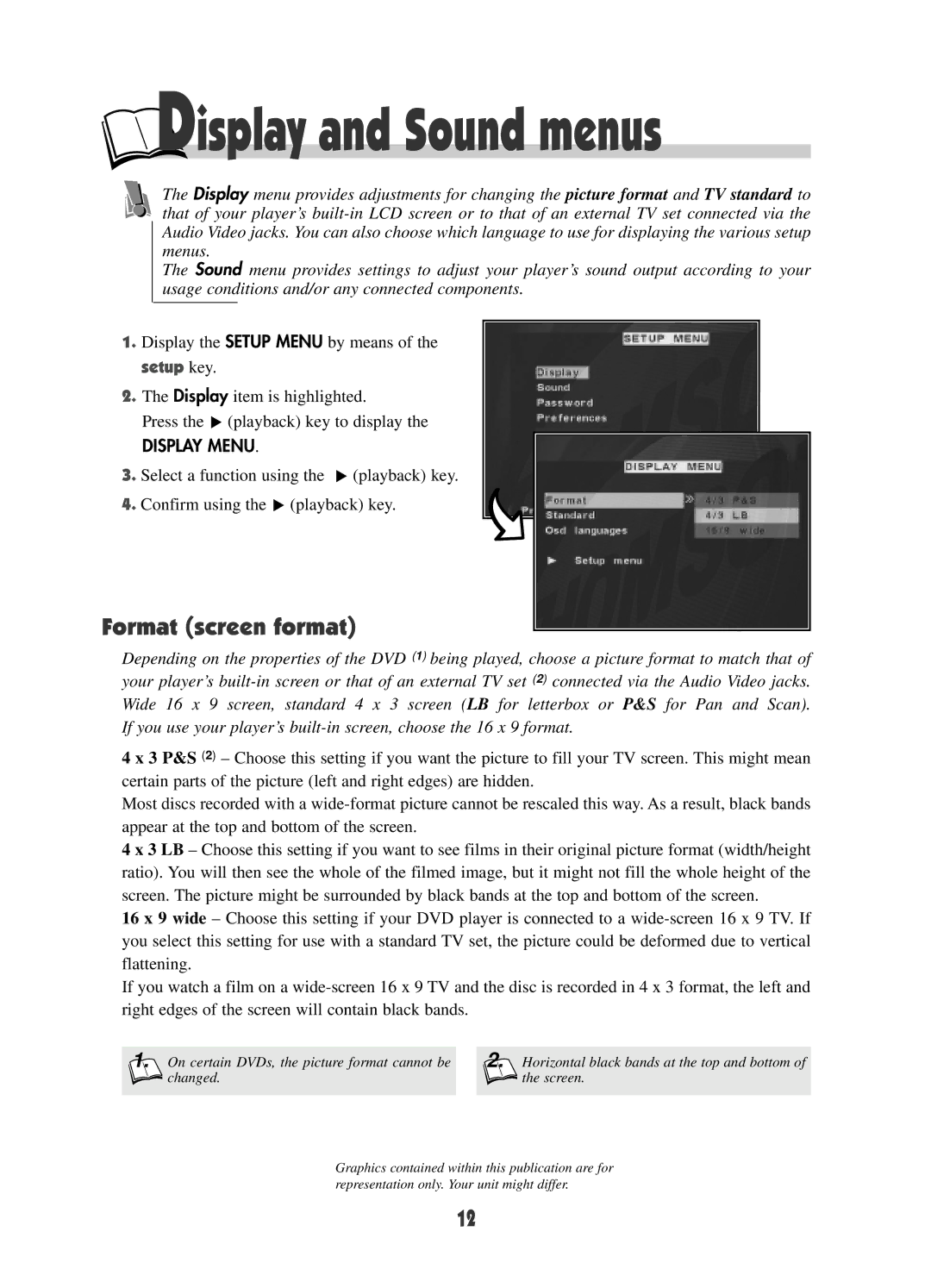 RCA DRC600N user manual Display and Sound menus, Format screen format 