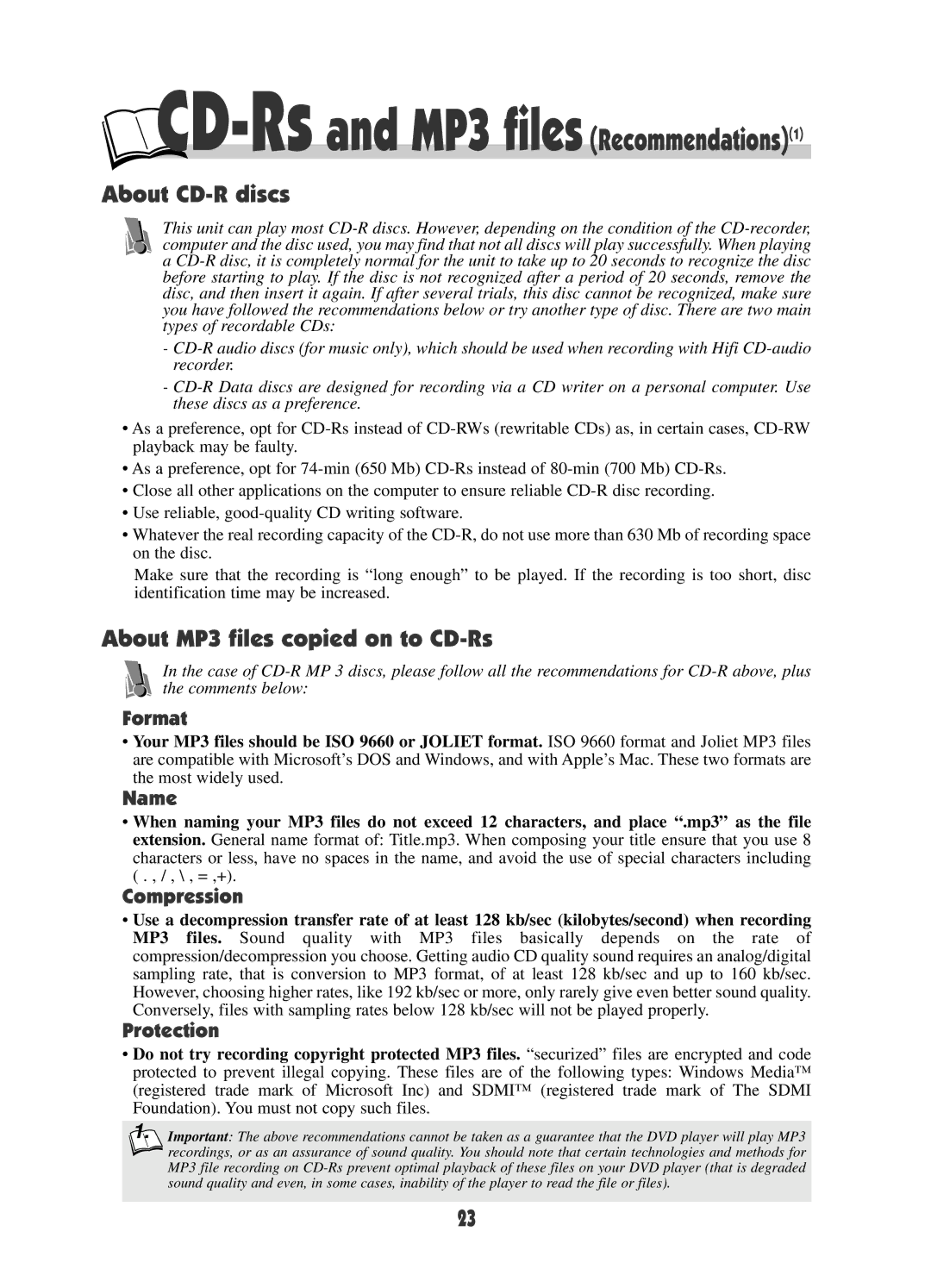 RCA DRC600N user manual About CD-R discs, About MP3 files copied on to CD-Rs 