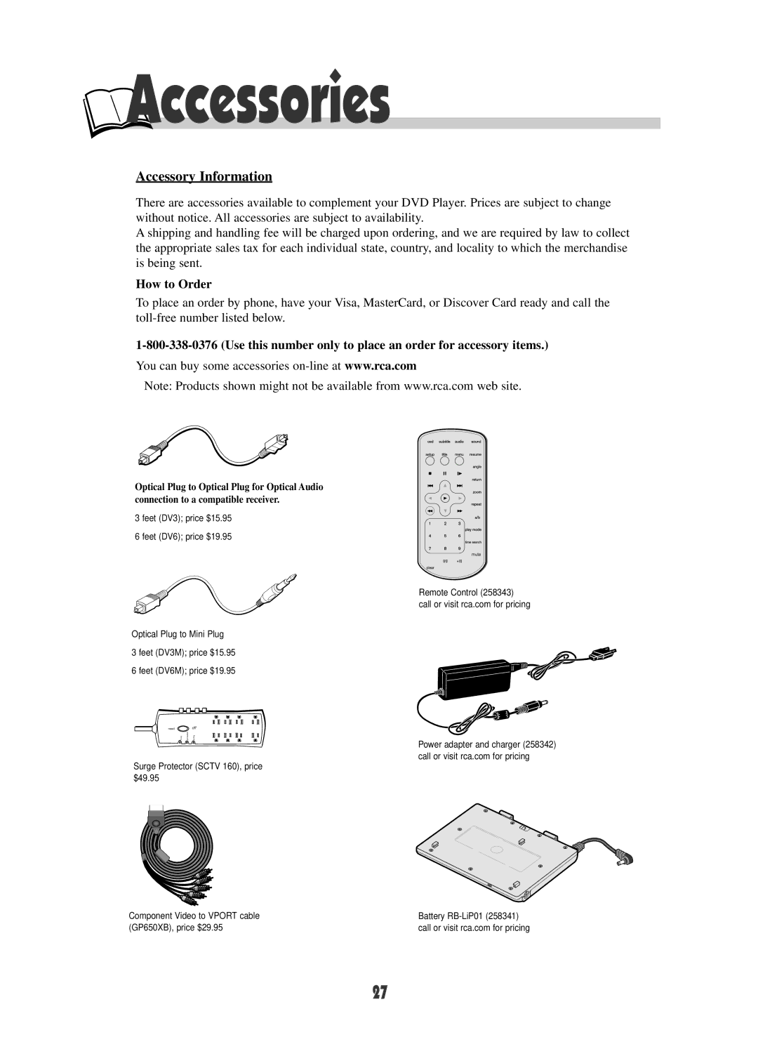 RCA DRC600N user manual Accessories 